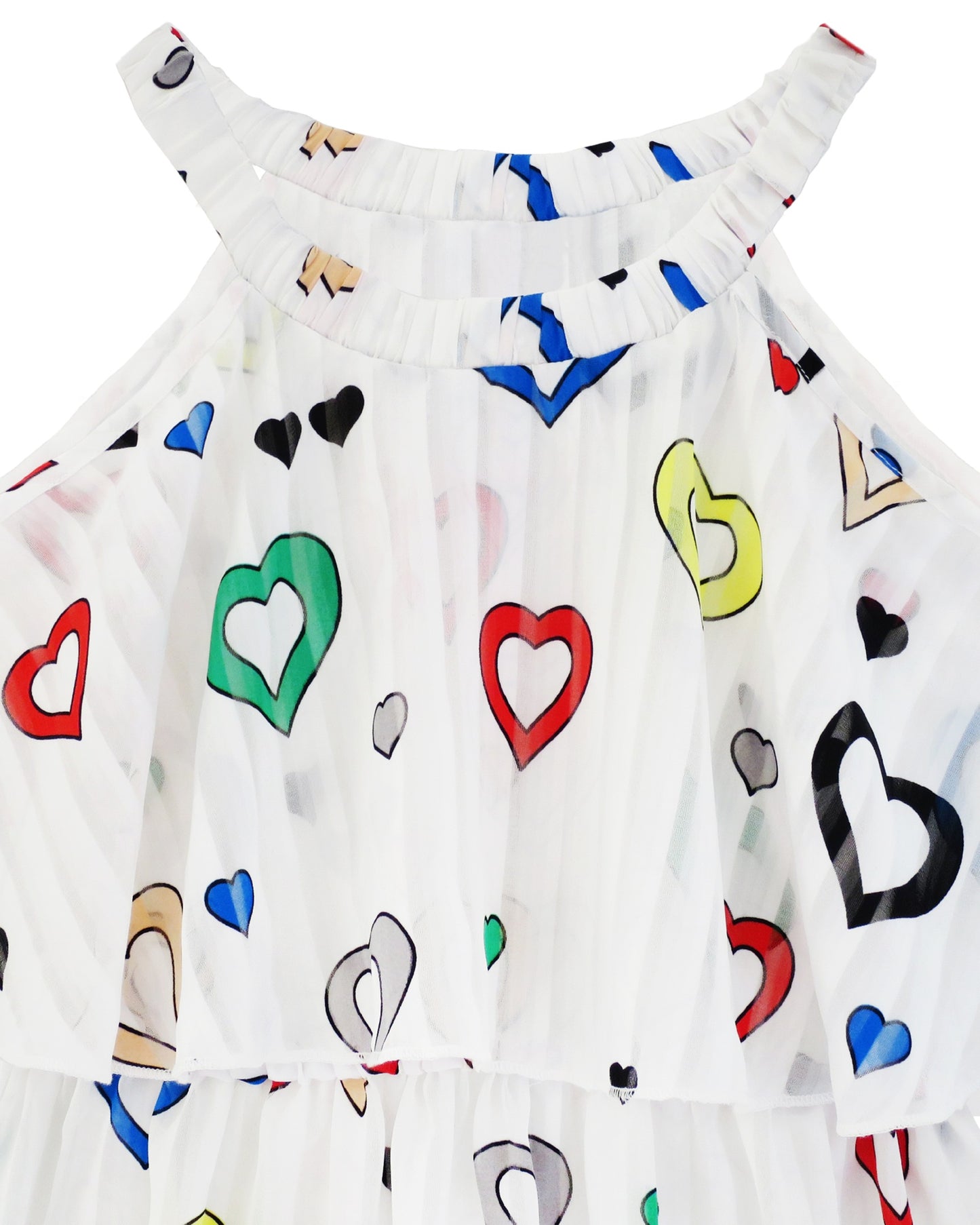 Girls Dress White Colorful Hearts Halter Neck Print Lovely Sundress Summer White Colorful Hearts