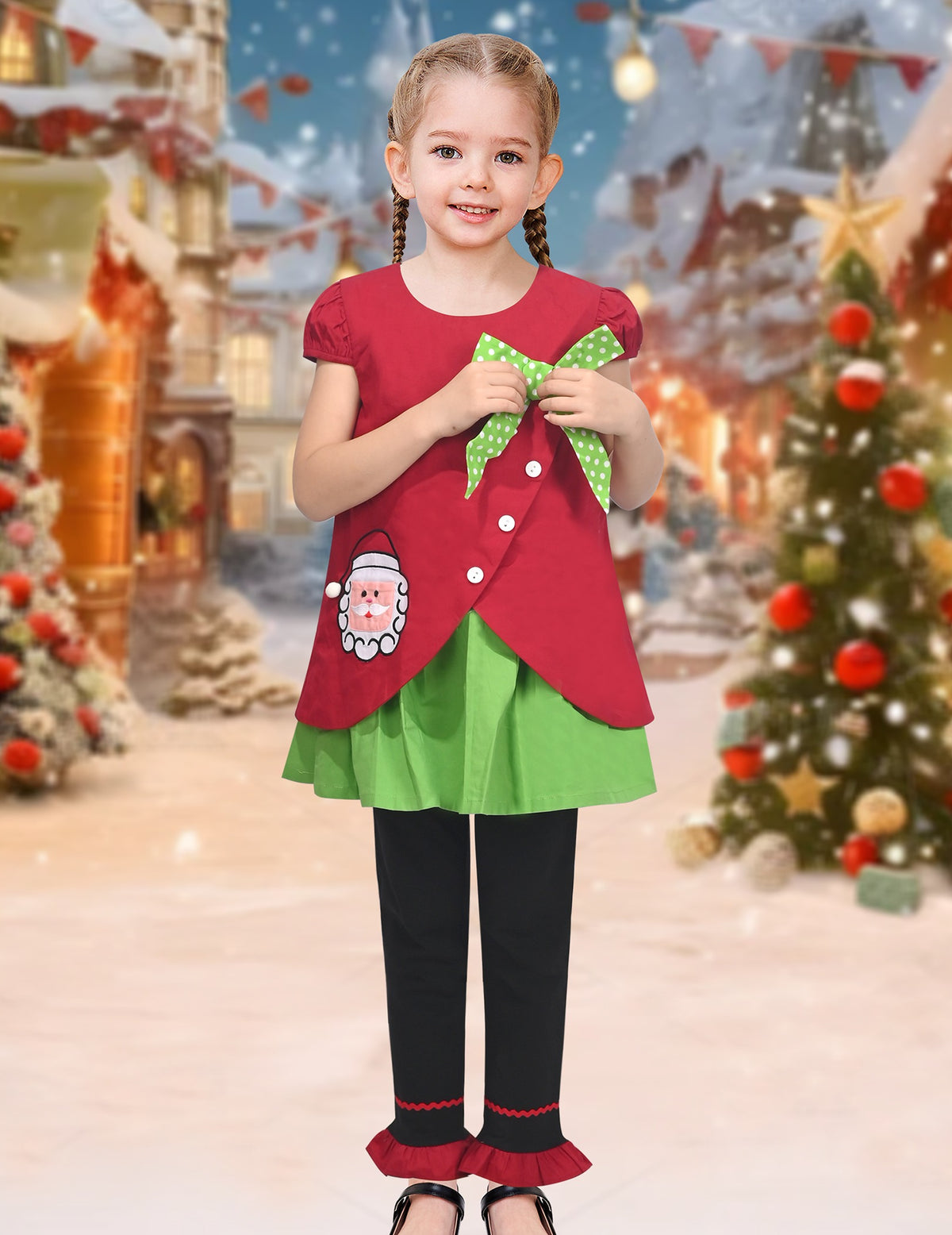 Girls Outfit Set Tee and Pants Zebra Clothing Set Red Christmas Set
