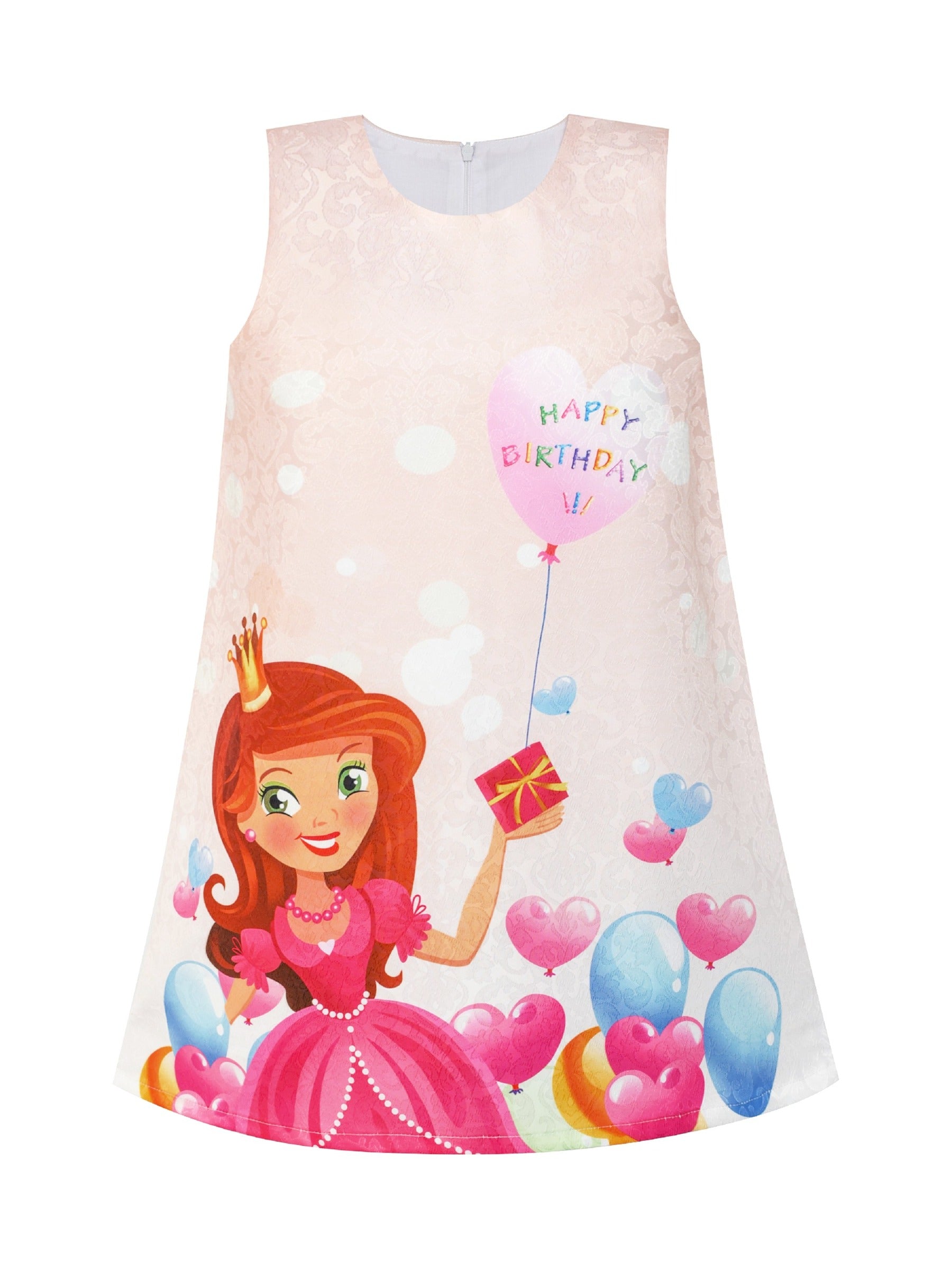 Girls Sleeveless A-Line Dress Satin Colorful Floral Print Knee Length Casual Beach Party Summer Holiday Pink Balloon Birthday