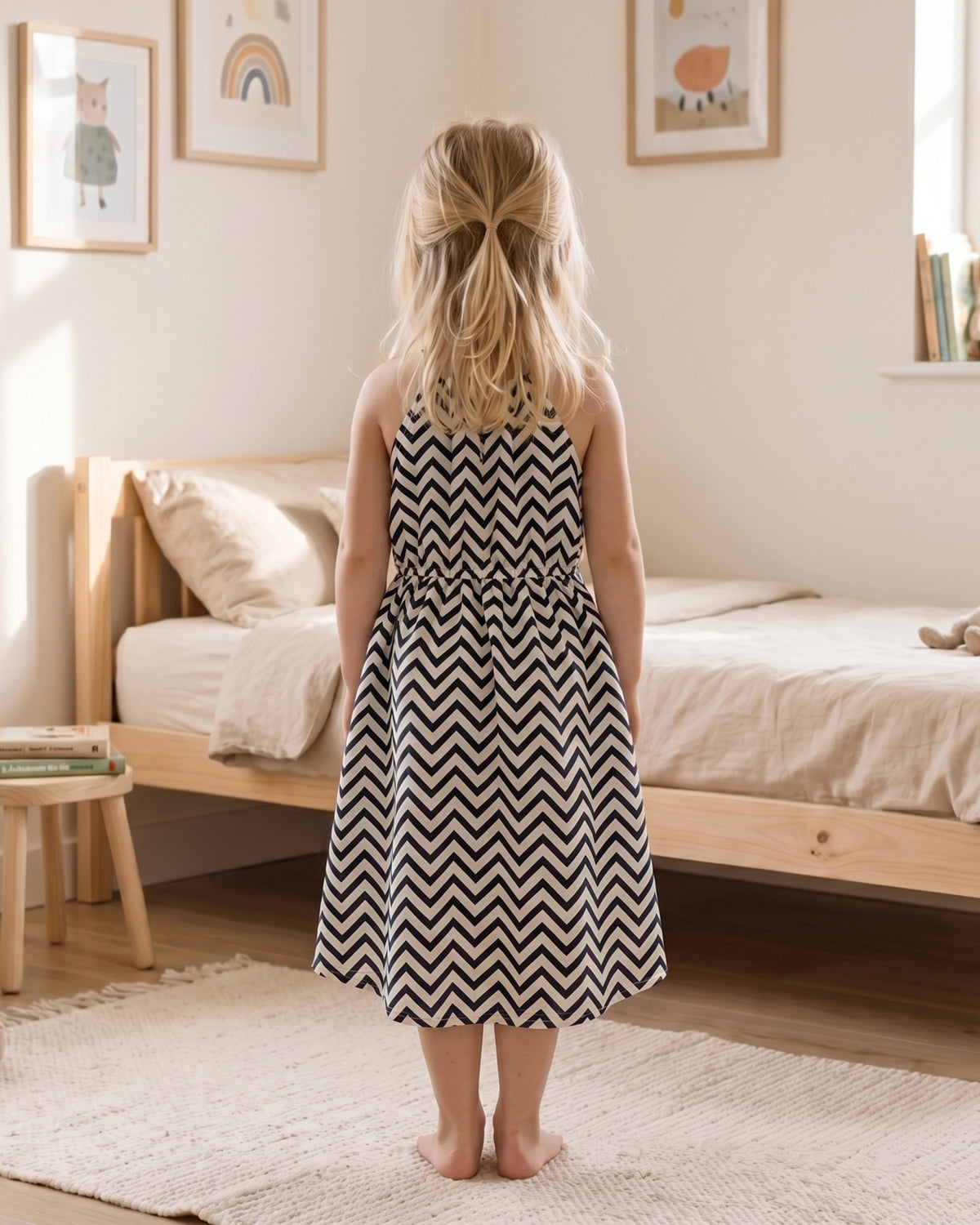 Girls Dress Red Heart Love Sleeveless Valentine's Day Slip Dress - Black White Chevron