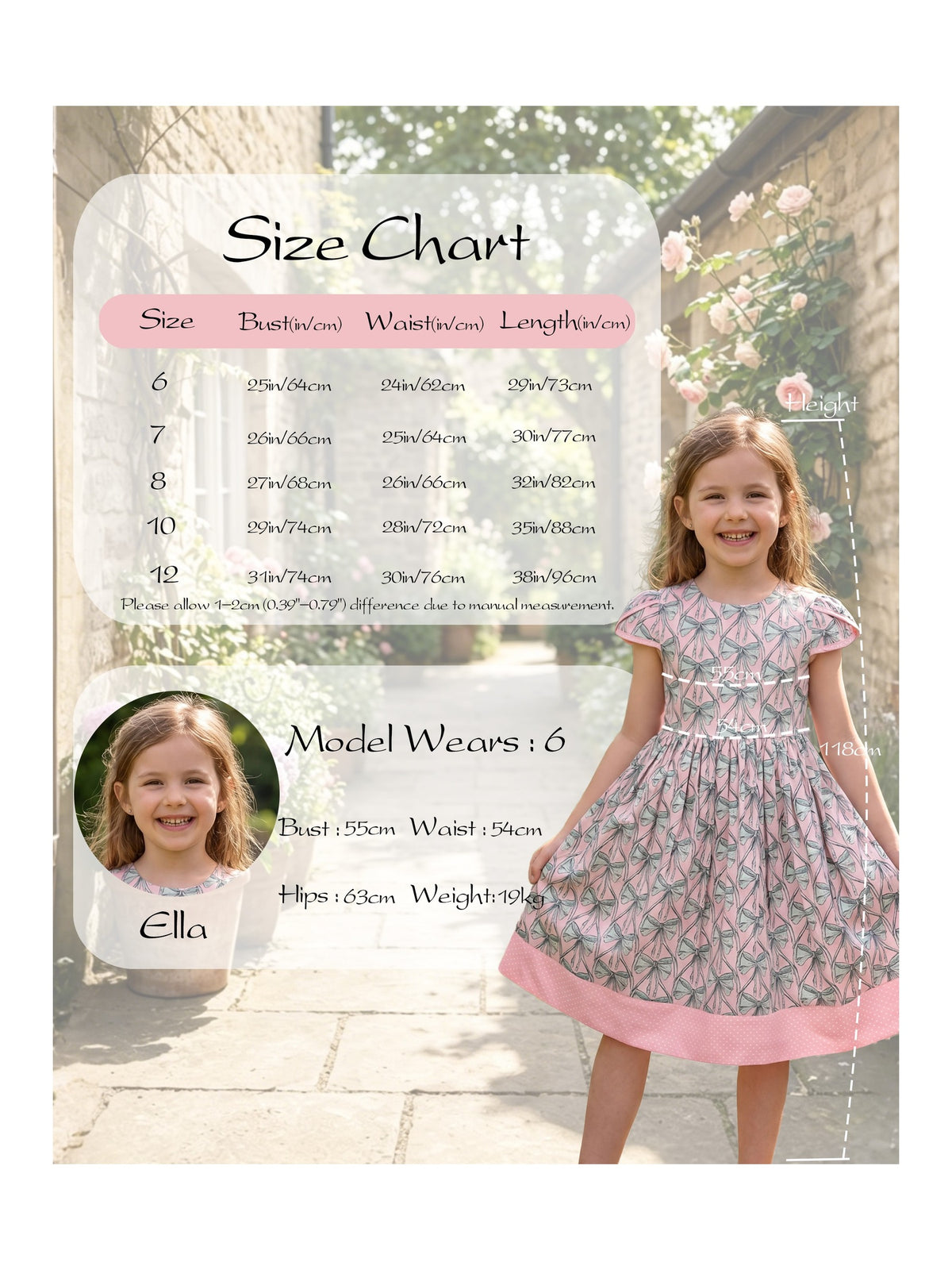 Girls Dress Pink Bow Polka Dot Print Puff Sleeve Casual Cotton Dress With Pockets Pink Bow