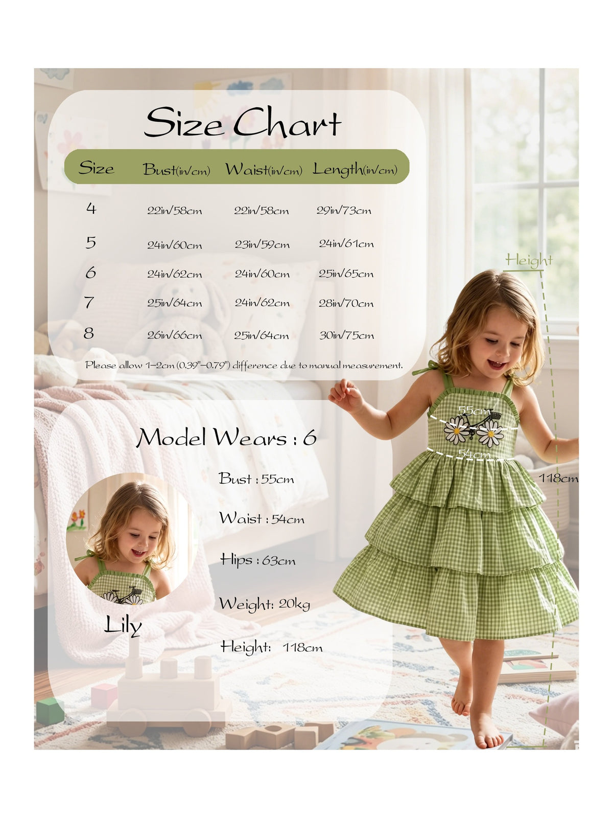 Girls Dress Spaghetti Gingham Ruffle Blush Pink Cake Layer Cute Summer Light Green Checkered