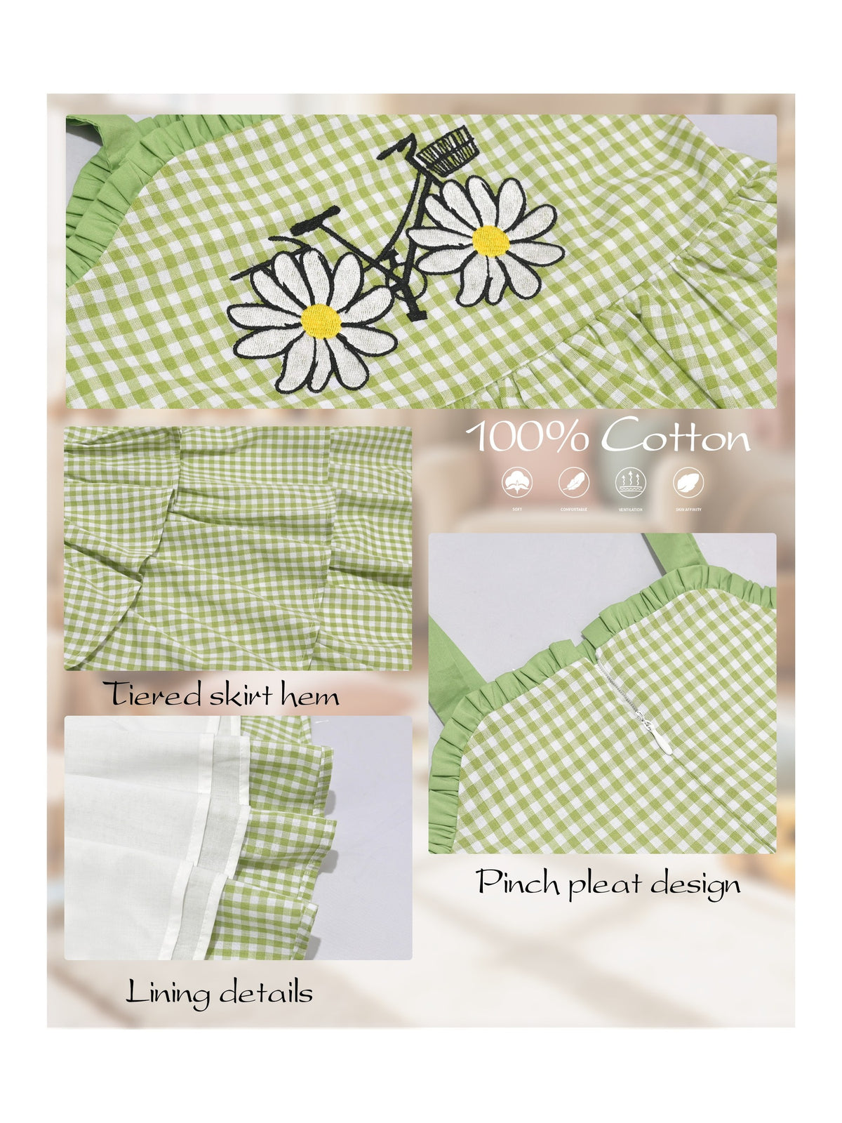 Girls Dress Spaghetti Gingham Ruffle Blush Pink Cake Layer Cute Summer Light Green Checkered