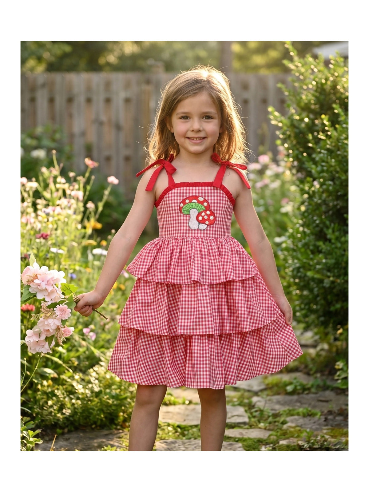 Girls Dress Spaghetti Gingham Ruffle Blush Pink Cake Layer Cute Summer Red Gingham