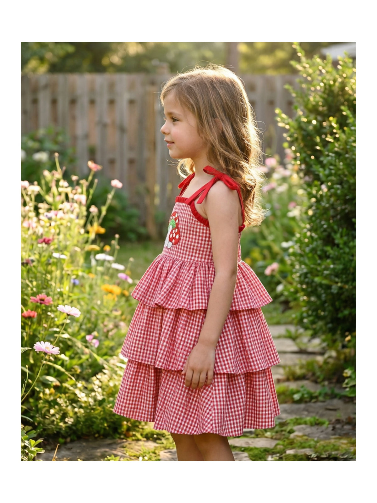 Girls Dress Spaghetti Gingham Ruffle Blush Pink Cake Layer Cute Summer Red Gingham
