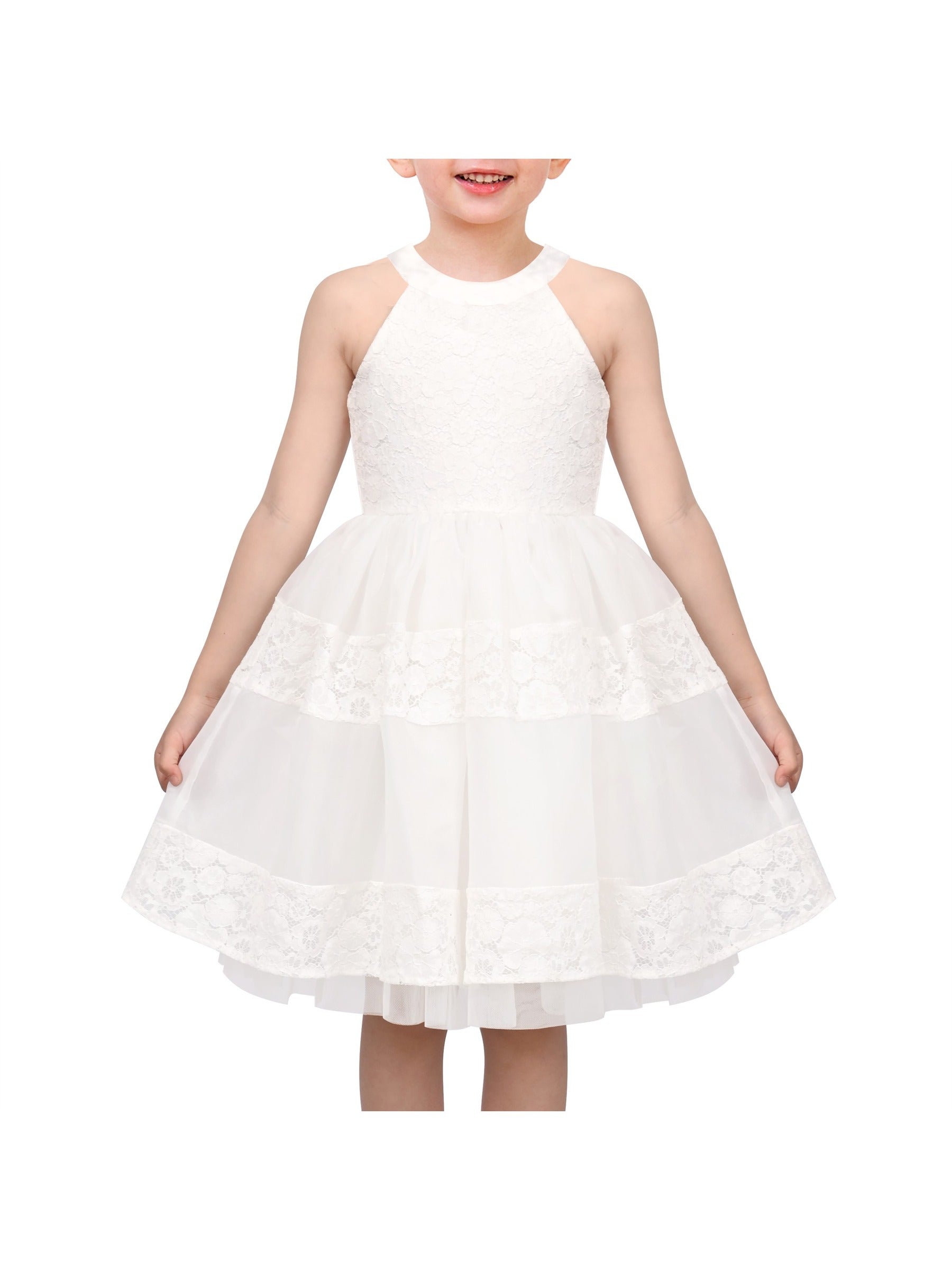 Girls Dress White Lace Halter Sleeveless Special Occasion Formal Party Summer Dresses White Lace