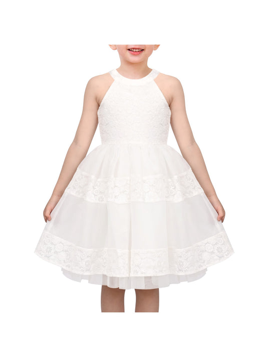 Girls Dress White Lace Halter Sleeveless Special Occasion Formal Party Summer Dresses White Lace