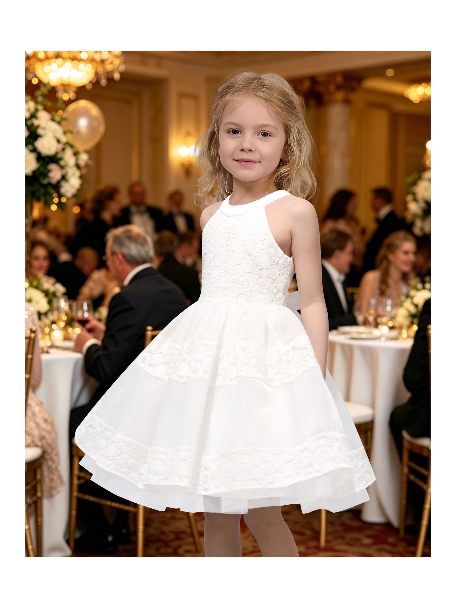Girls Dress White Lace Halter Sleeveless Special Occasion Formal Party Summer Dresses White Lace