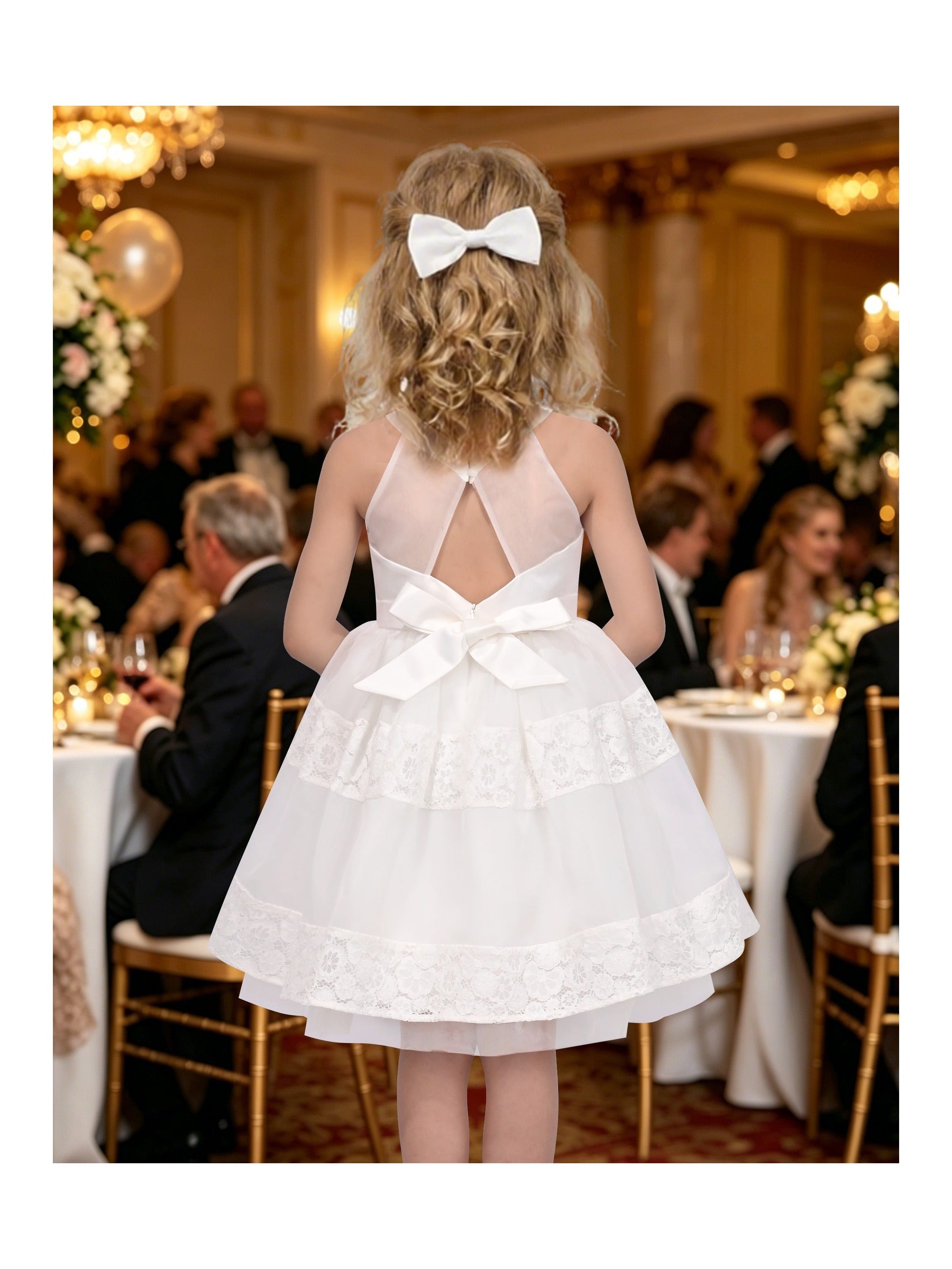 Girls Dress White Lace Halter Sleeveless Special Occasion Formal Party Summer Dresses White Lace