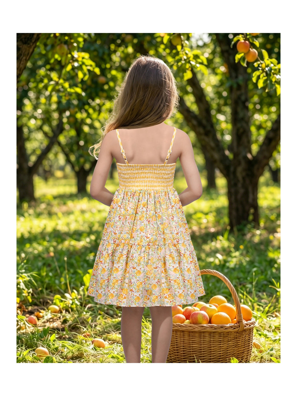 Girls Dress Yellow Gingham Bicycle Embroidery Sleeveless Casual Summer Cotton Sundress Yellow Floral Gingham