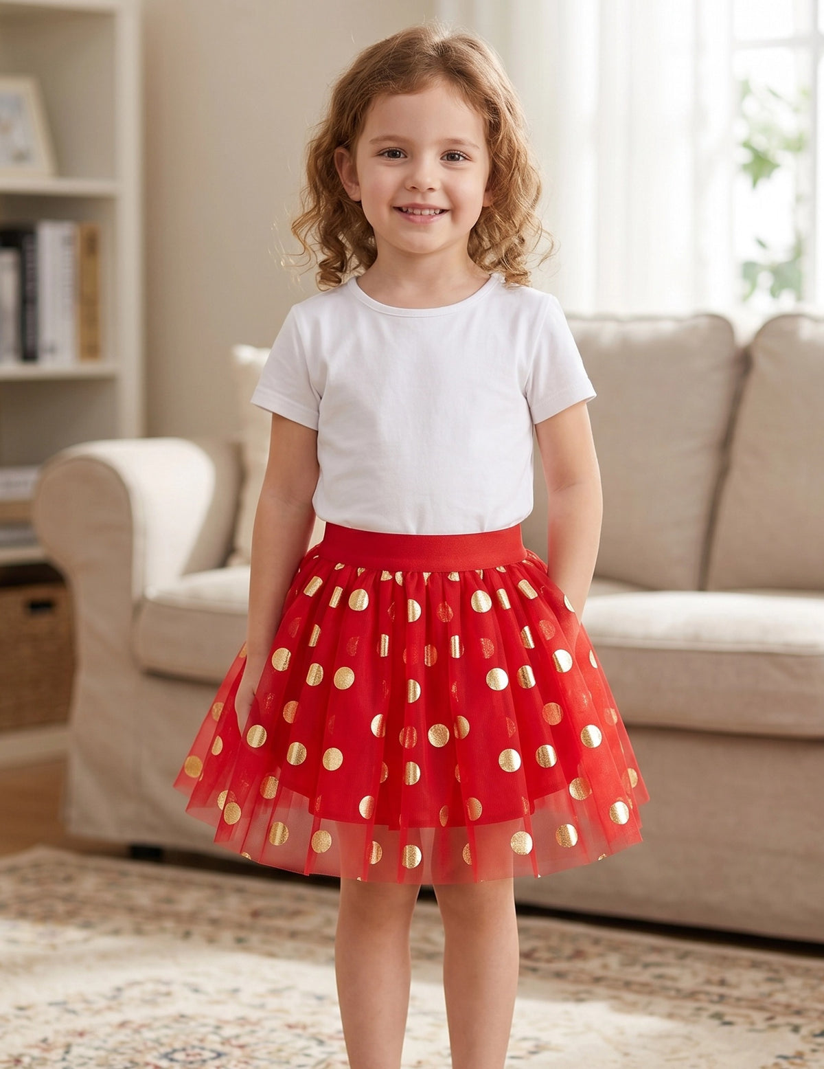 Girls Skirt Blue Heart Sequins Sparkling Tutu Dancing Red Gold Dot