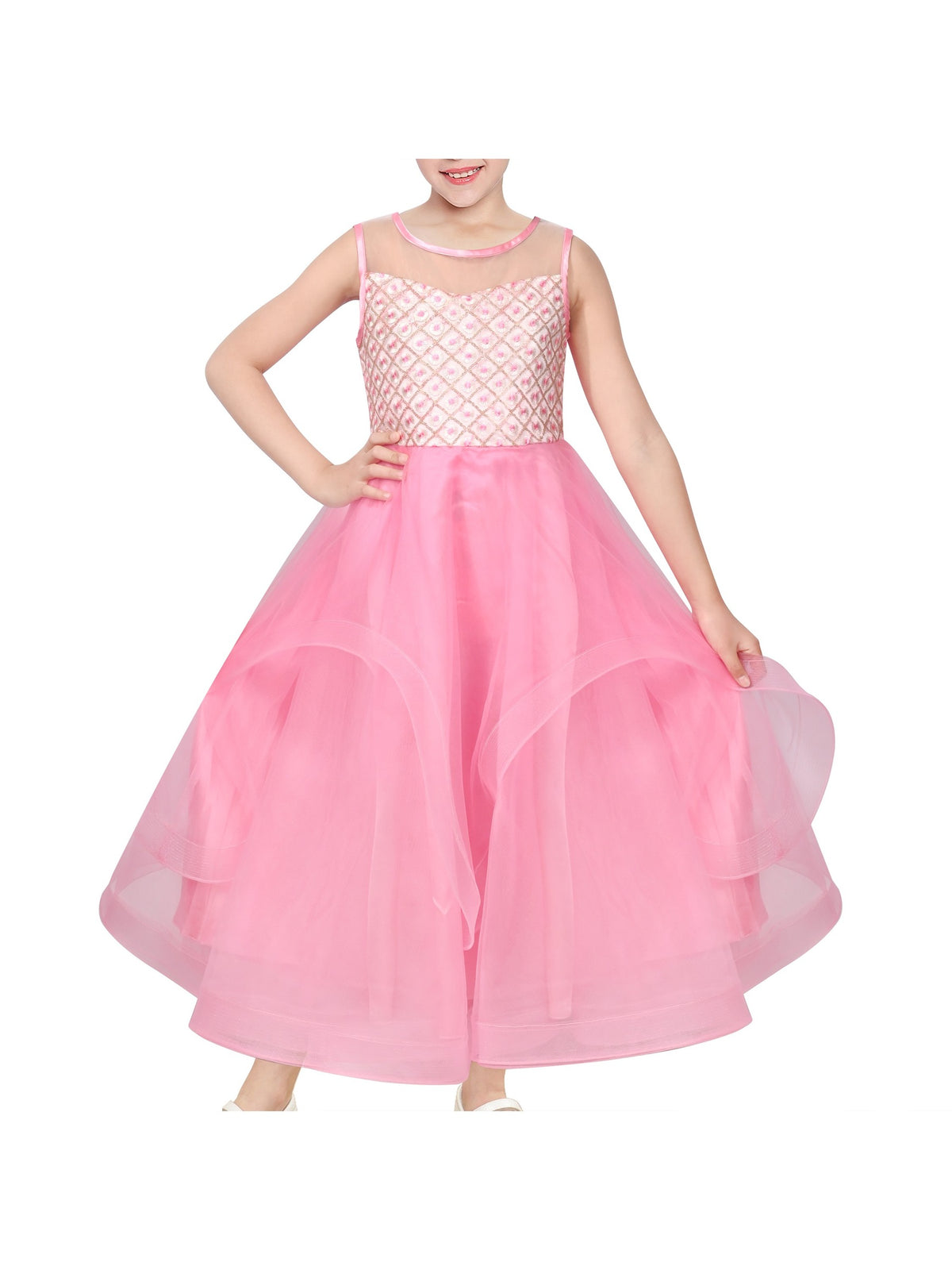 Flower Girls Dress Embroidered Sequin Wedding Pageant Bridesmaid Pink Sequin Mesh