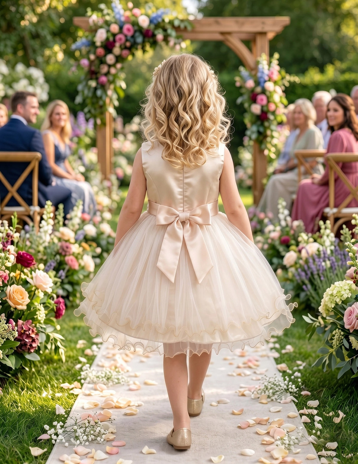 Girls Pink Floral Multilayer Ruffle Tulle Sleeveless Sequin Princess Beige Sequin