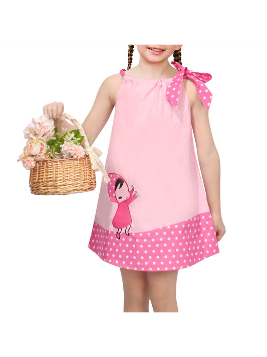 Girls Dress Blue Green Cartoon Green Polka Dot Bow Casual Summer Sundress Sleeveless Pink Polka Dot