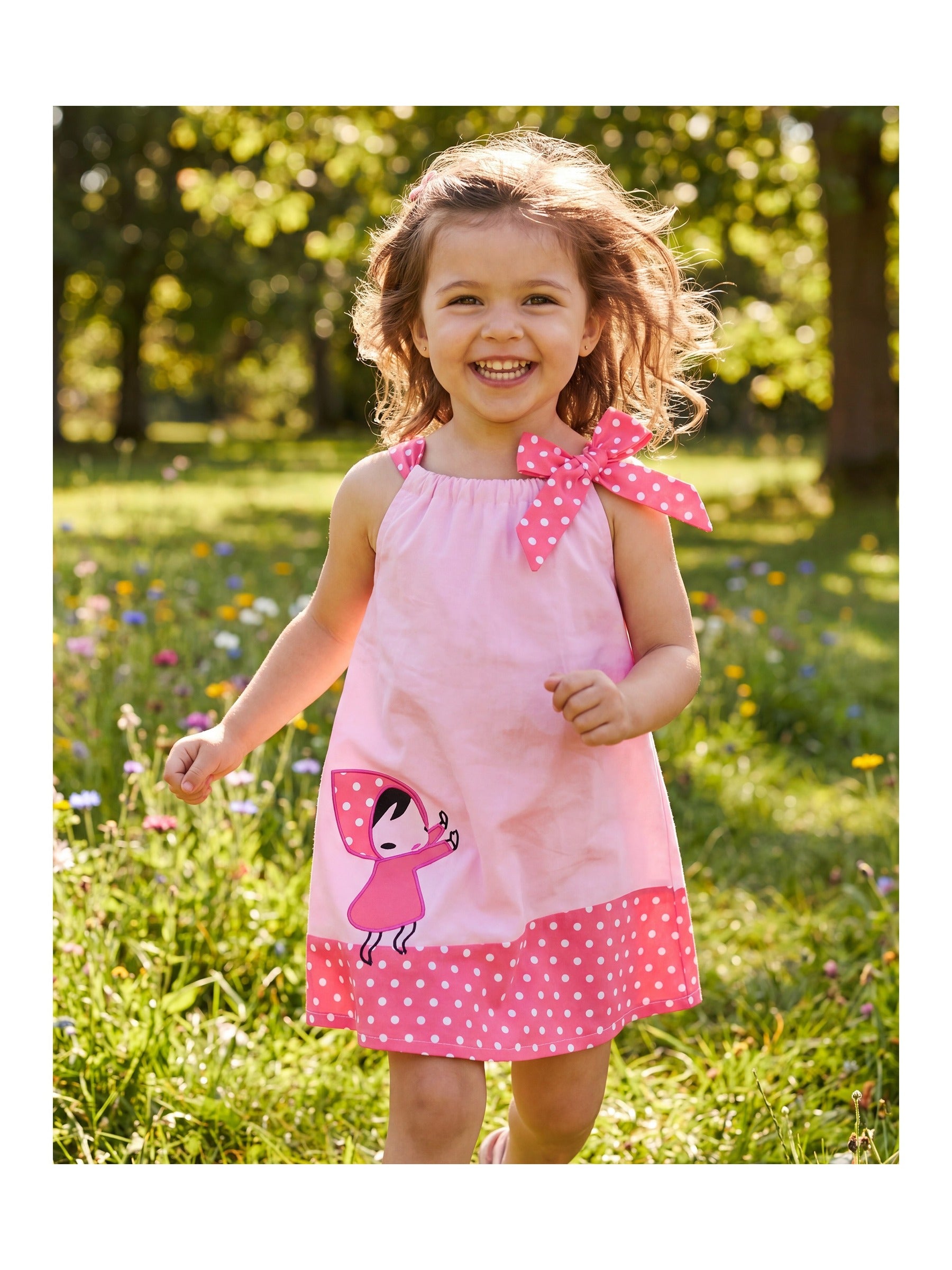 Girls Dress Blue Green Cartoon Green Polka Dot Bow Casual Summer Sundress Sleeveless Pink Polka Dot