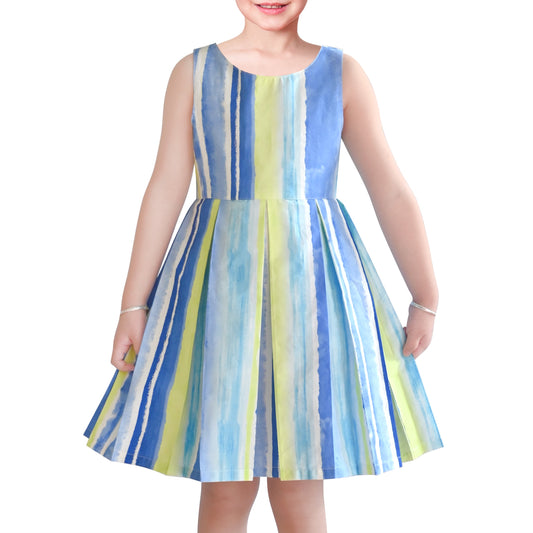 Girls Sleeveless Cotton Dress Blue Striped Casual Summer Dresses For Girls Blue Striped