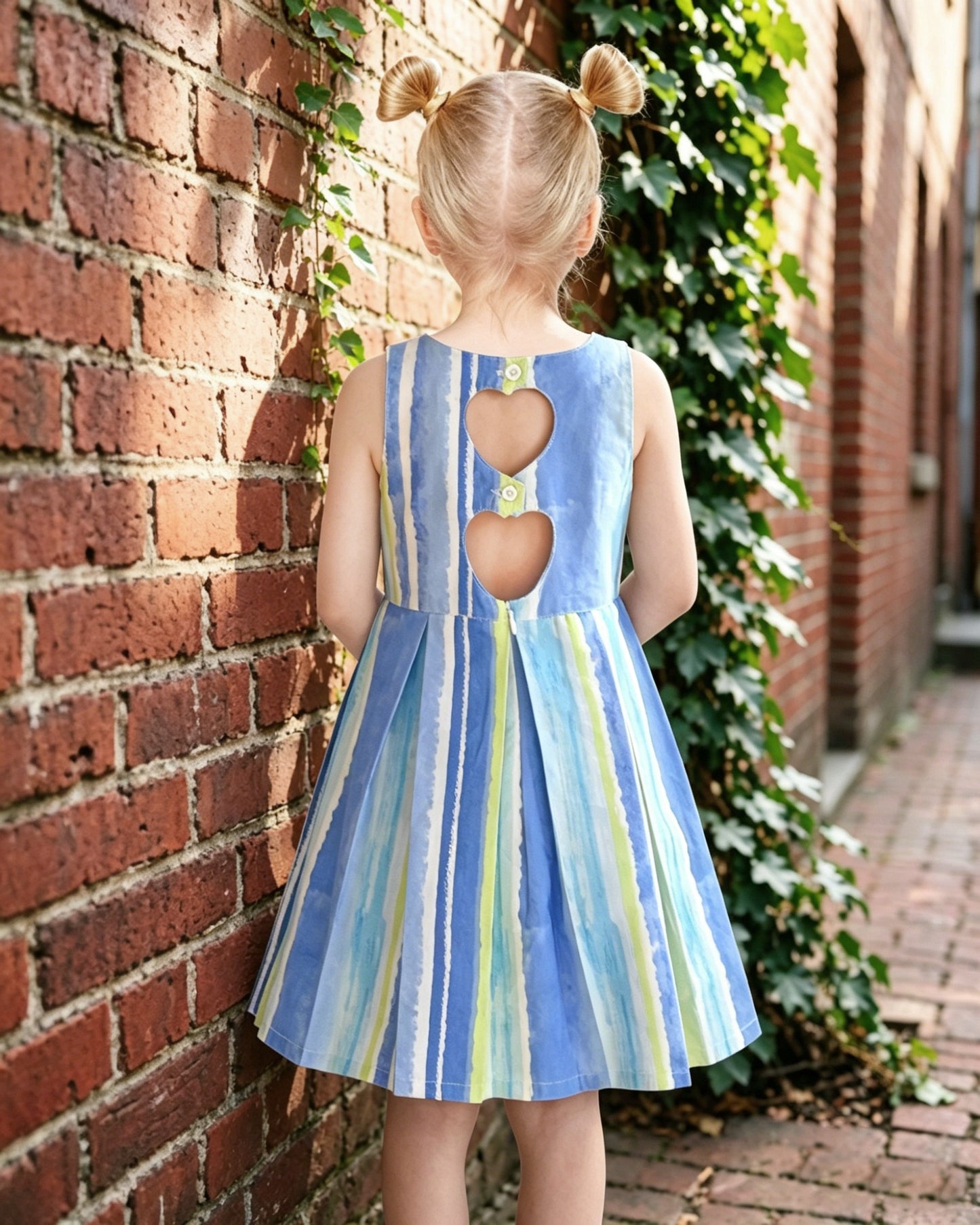 Girls Sleeveless Cotton Dress Blue Striped Casual Summer Dresses For Girls Blue Striped