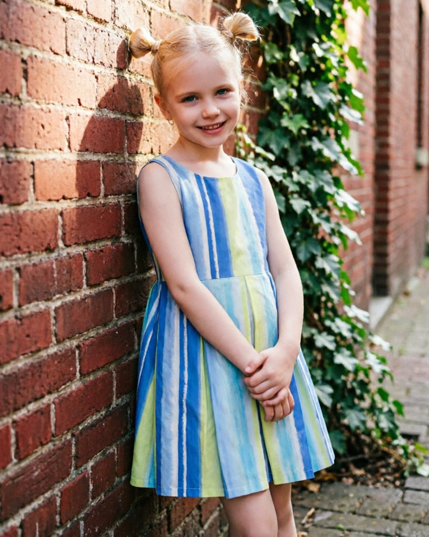 Girls Sleeveless Cotton Dress Blue Striped Casual Summer Dresses For Girls Blue Striped