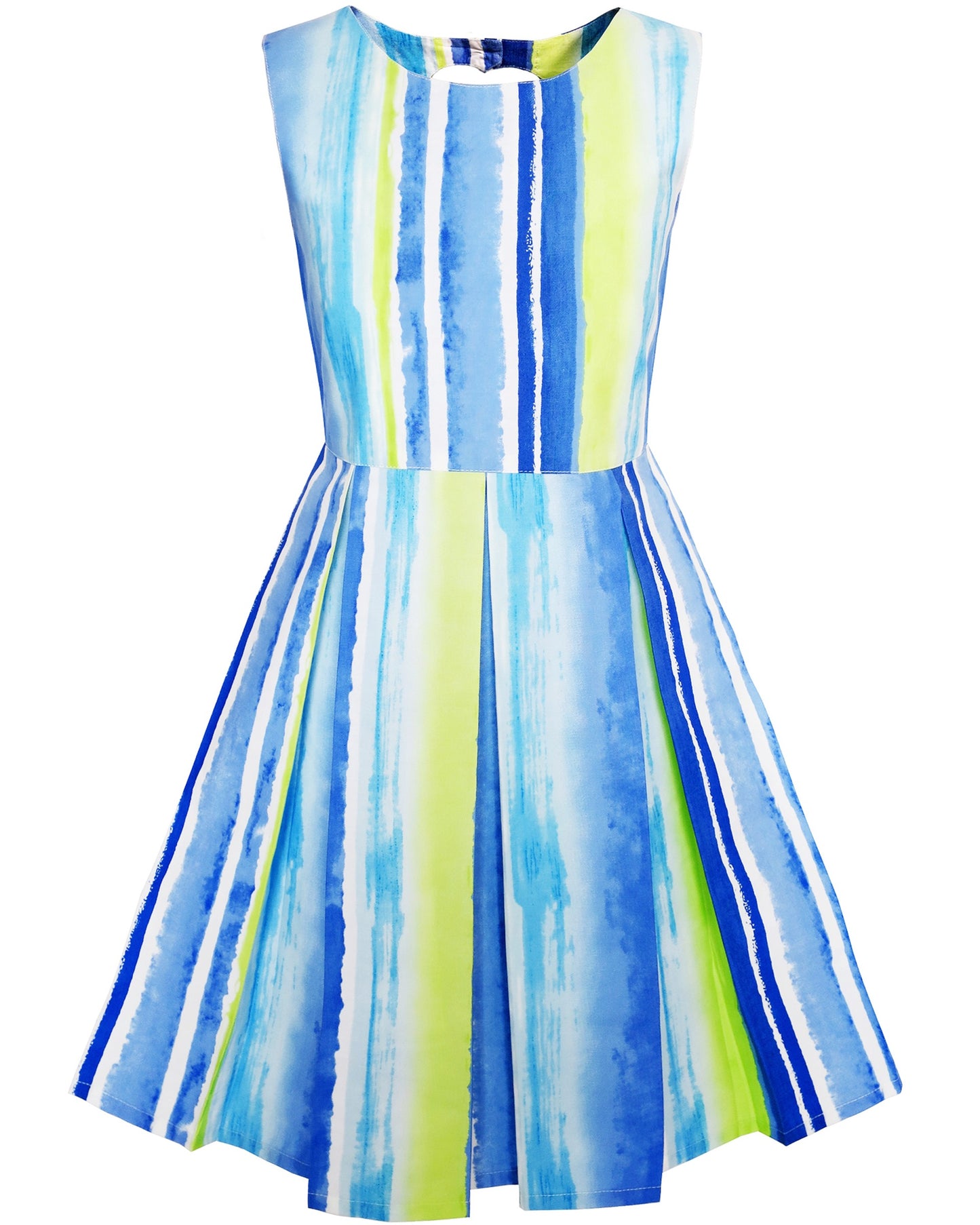 Girls Sleeveless Cotton Dress Blue Striped Casual Summer Dresses For Girls Blue Striped