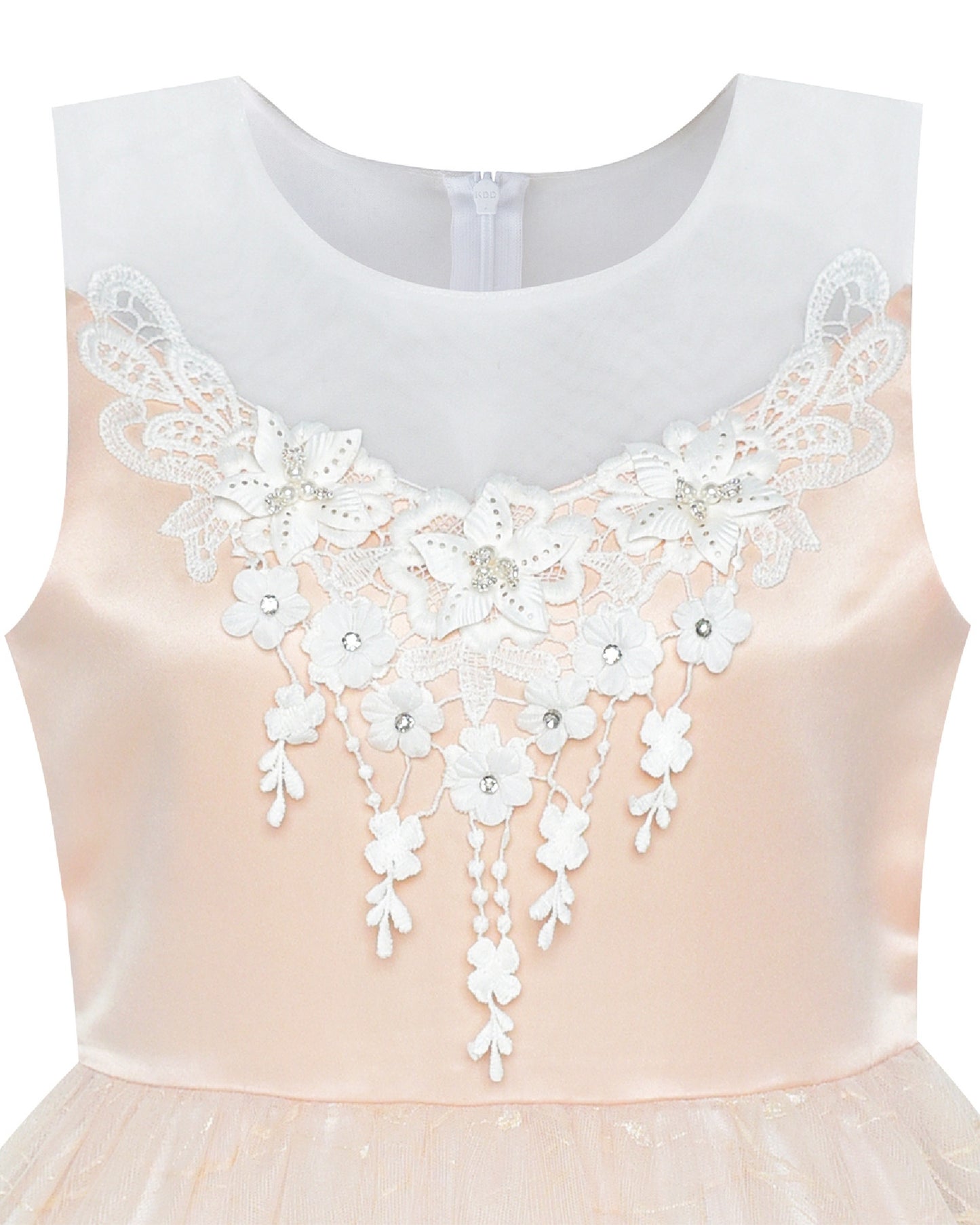 Girls Champagne Dress Sleeveless Floral Lace Calf Length Party Formal Dress Champagne