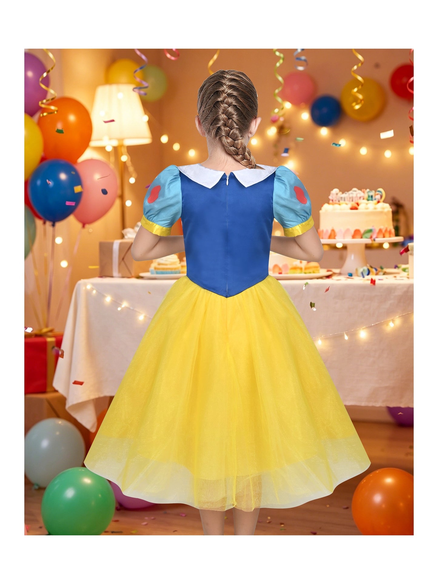 Girls Blue and Yellow Special Occasion Dress Short Puff Sleeve Ankle Length Blue Yellow Princess