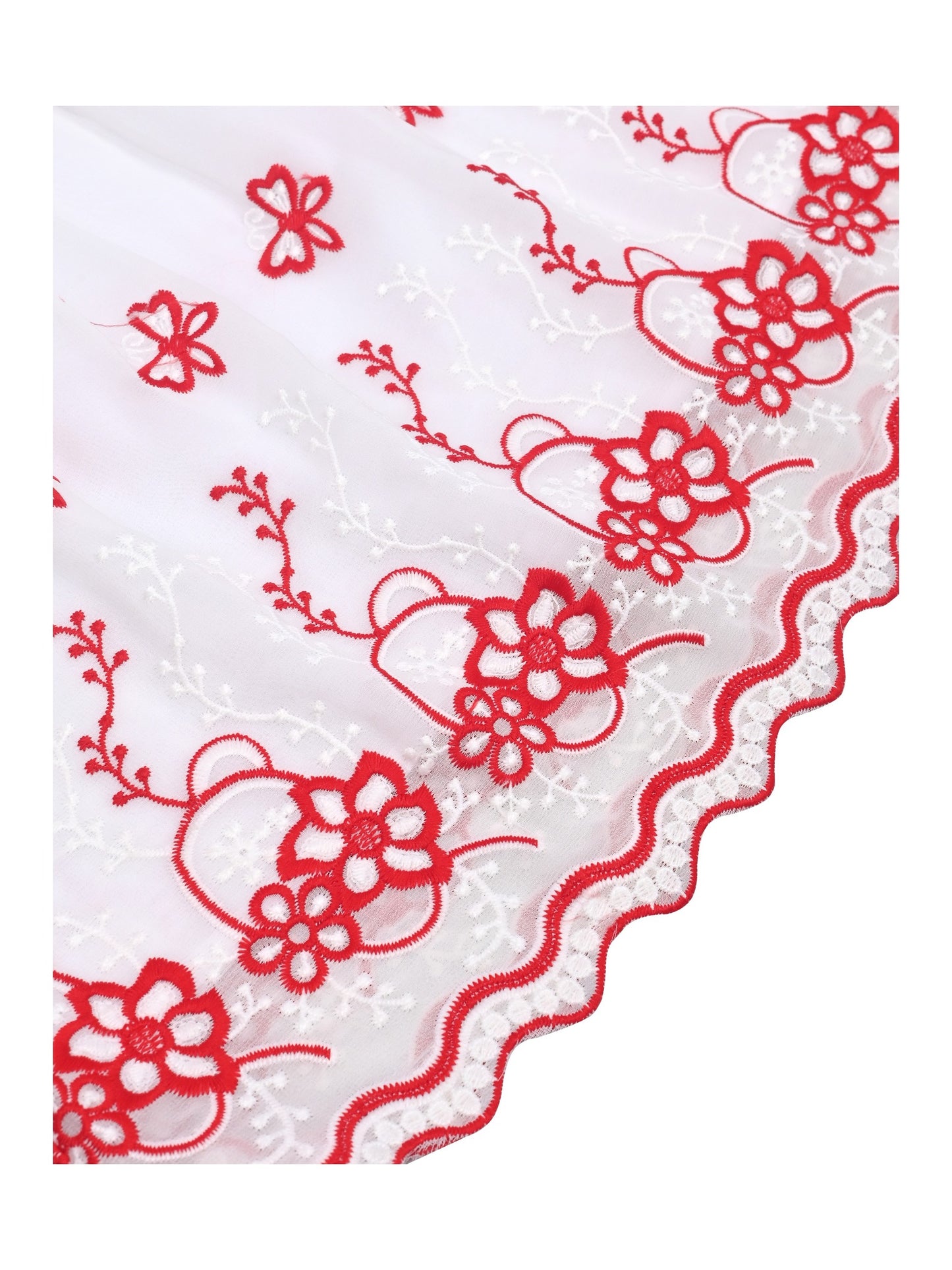 Girls White Dress Pink Floral Butterfly Embroidery Flutter Sleeves Scalloped Hem Girl Wedding Party Dress Red Butterfly