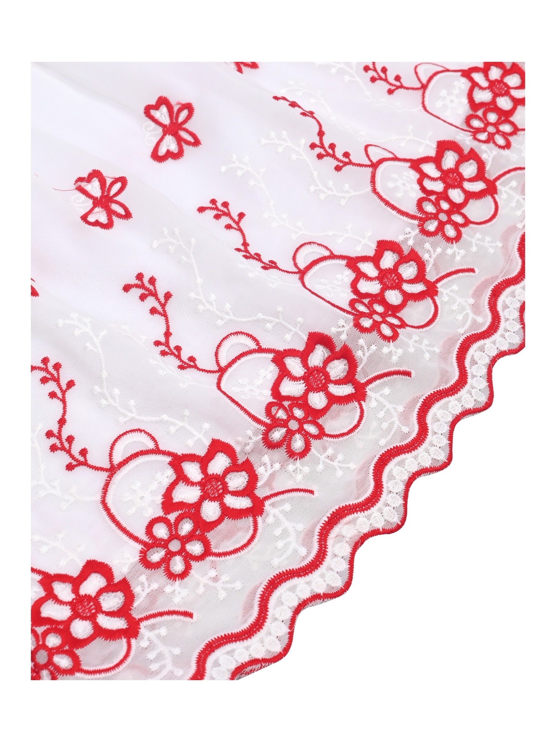Girls White Dress Pink Floral Butterfly Embroidery Flutter Sleeves Scalloped Hem Girl Wedding Party Dress Red Butterfly