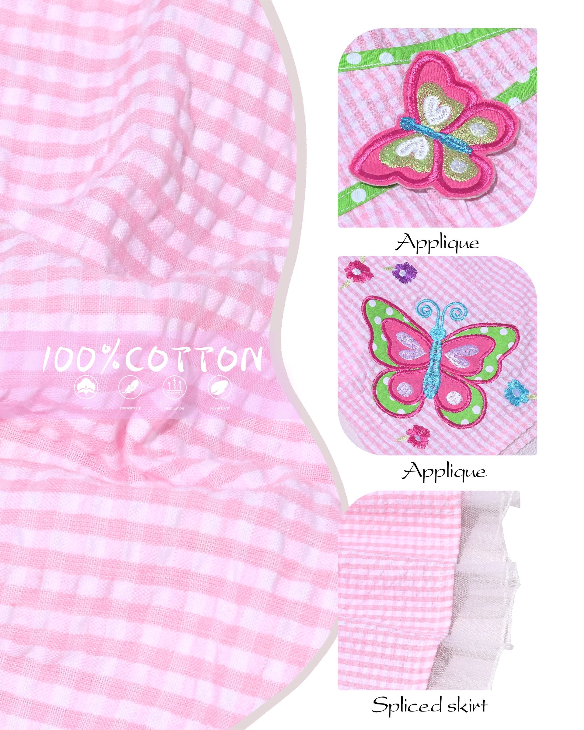 Toddler Girls Dress Yellow Gingham Halter Butterfly Summer Beach Casual Dresses Pink Butterfly