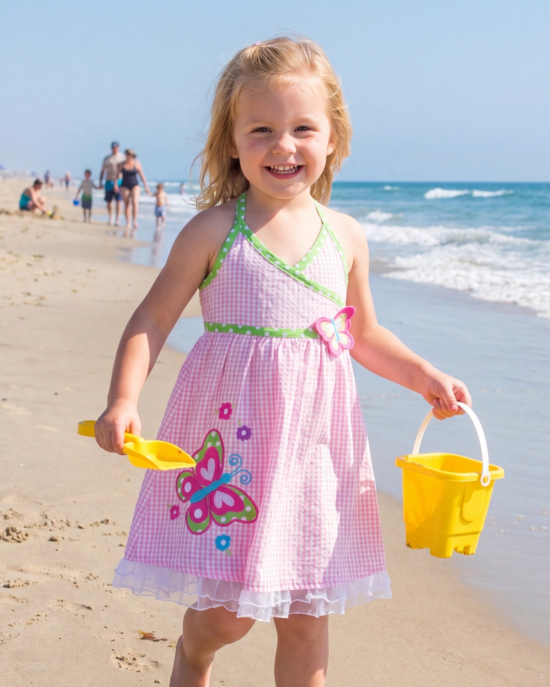 Toddler Girls Dress Yellow Gingham Halter Butterfly Summer Beach Casual Dresses Pink Butterfly