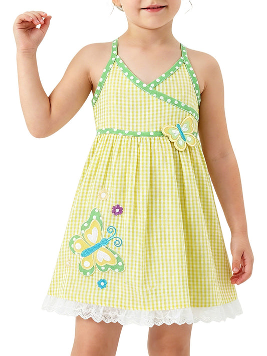 Toddler Girls Dress Yellow Gingham Halter Butterfly Summer Beach Casual Dresses Yellow Butterfly