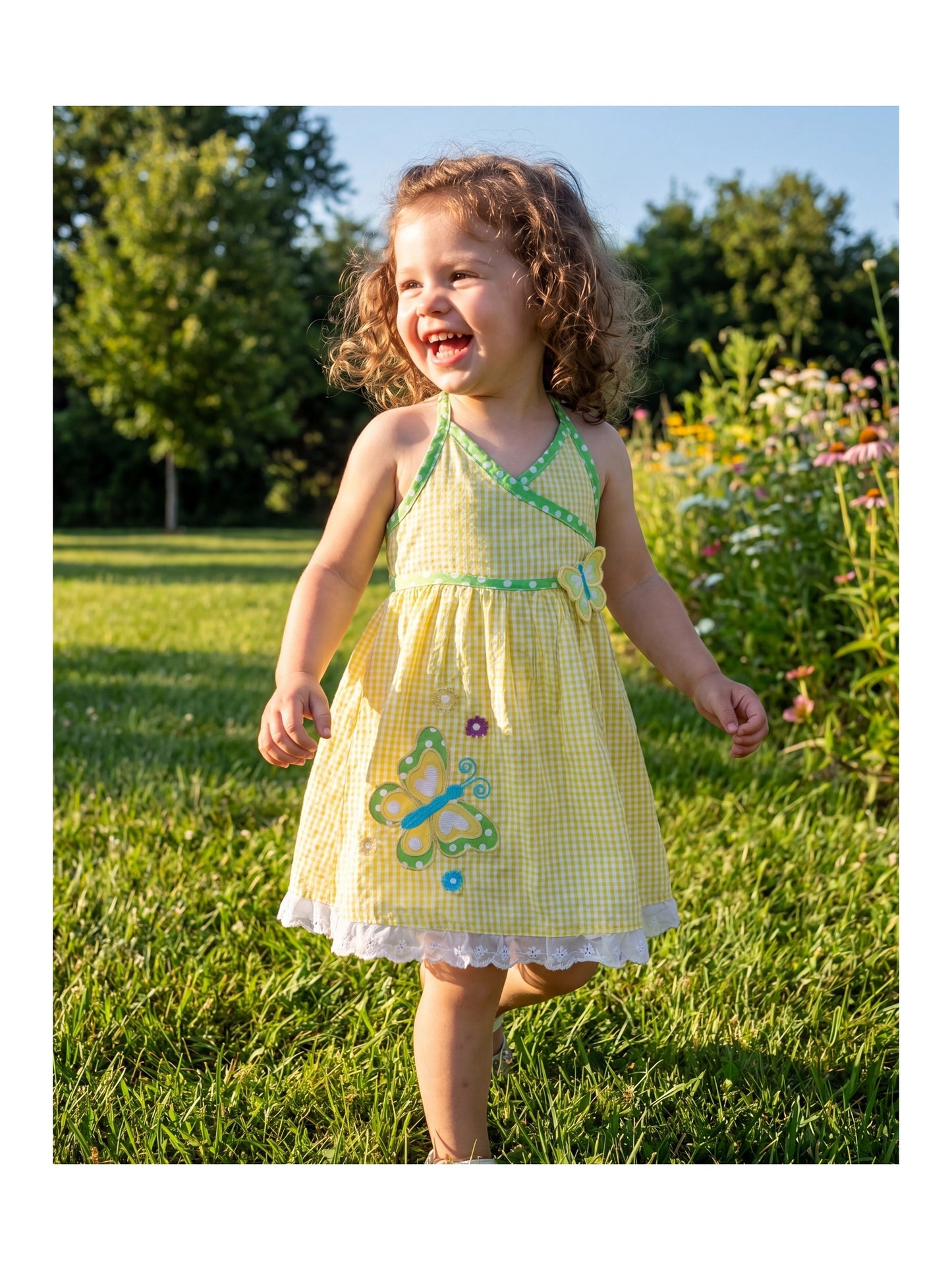 Toddler Girls Dress Yellow Gingham Halter Butterfly Summer Beach Casual Dresses Yellow Butterfly