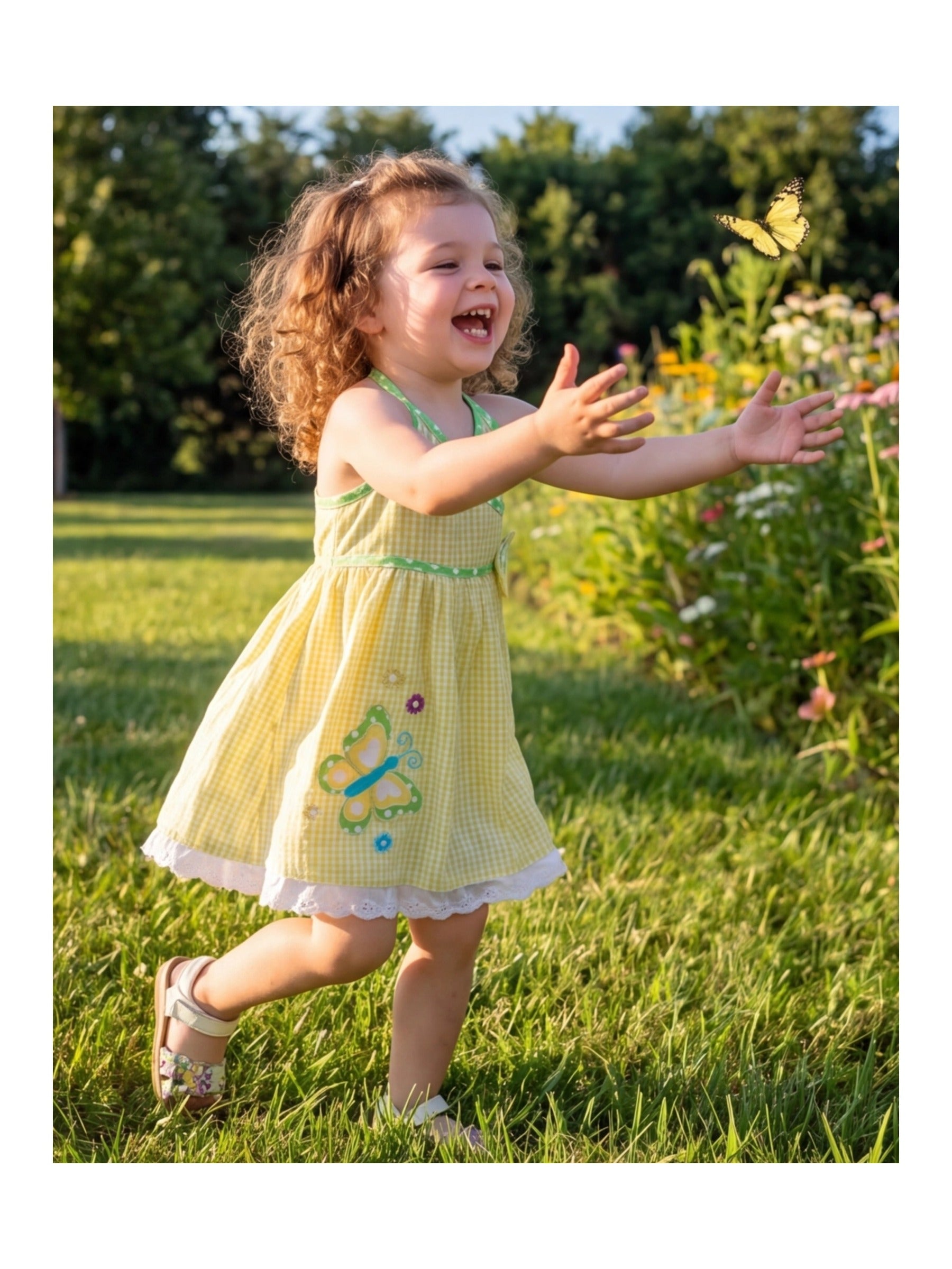 Toddler Girls Dress Yellow Gingham Halter Butterfly Summer Beach Casual Dresses Yellow Butterfly