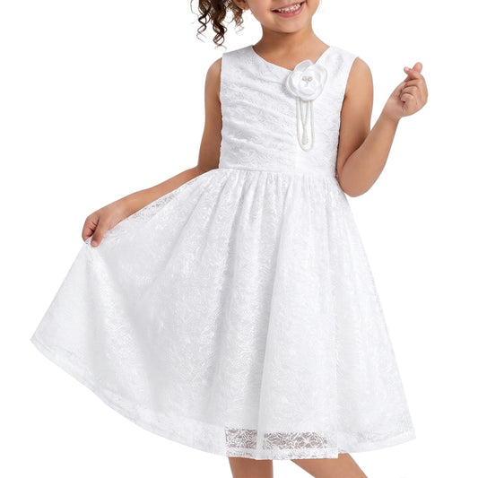 Girls Dress Black White Geometric Lace Sleeveless Casual Back to School Daily White Floral Lace