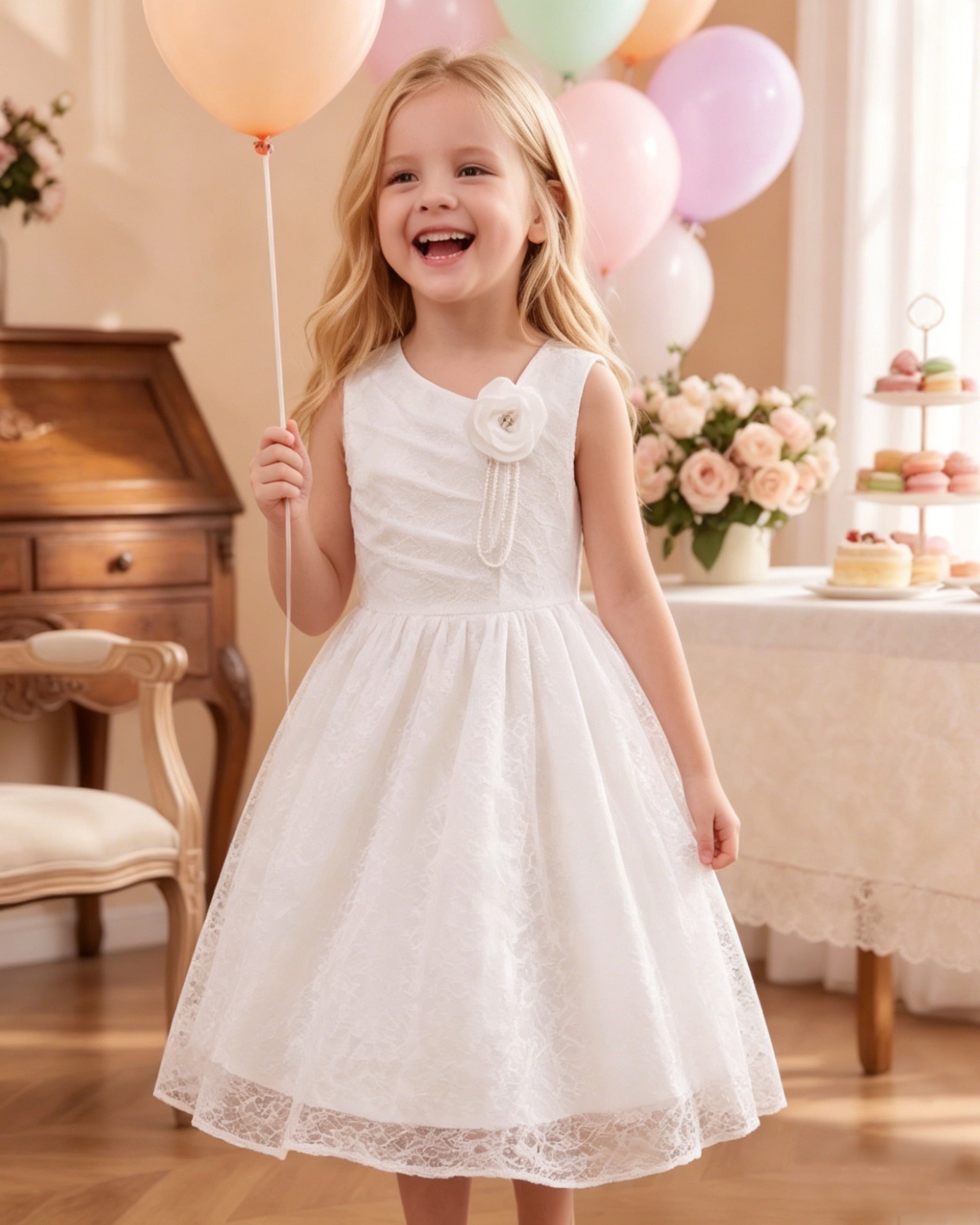 Girls Dress Black White Geometric Lace Sleeveless Casual Back to School Daily White Floral Lace