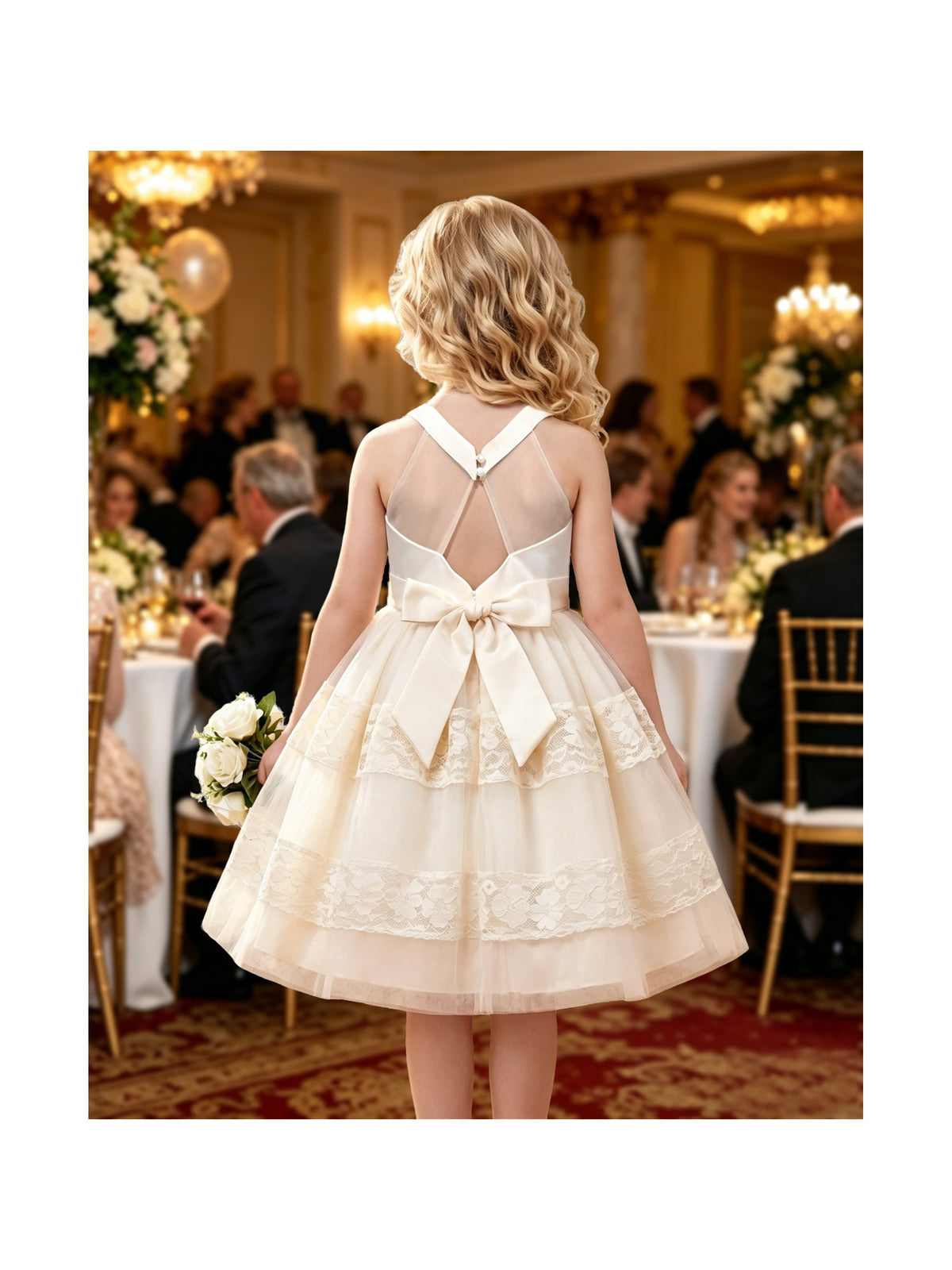 Girls Dress White Lace Halter Sleeveless Special Occasion Formal Party Summer Dresses Beige Lace