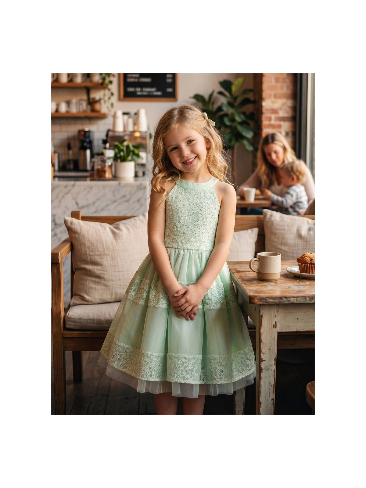 Girls Dress White Lace Halter Sleeveless Special Occasion Formal Party Summer Dresses Light Green Lace