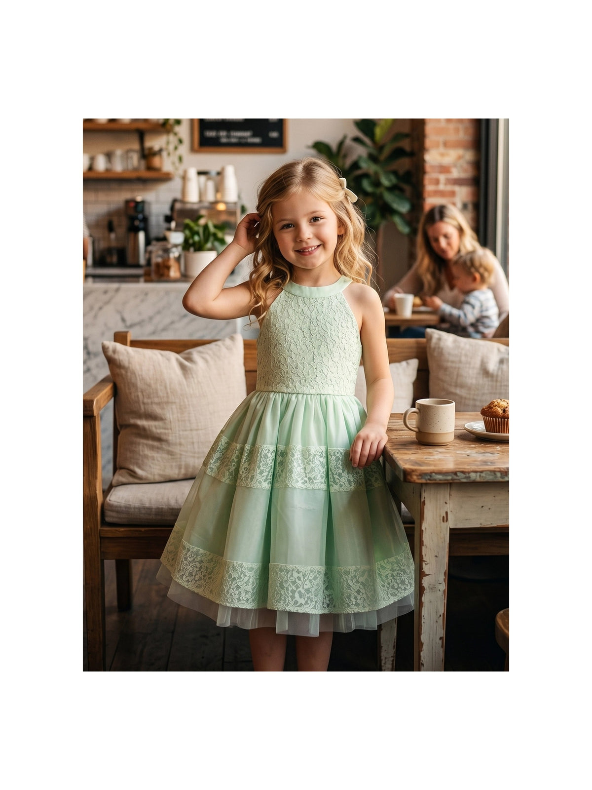 Girls Dress White Lace Halter Sleeveless Special Occasion Formal Party Summer Dresses Light Green Lace