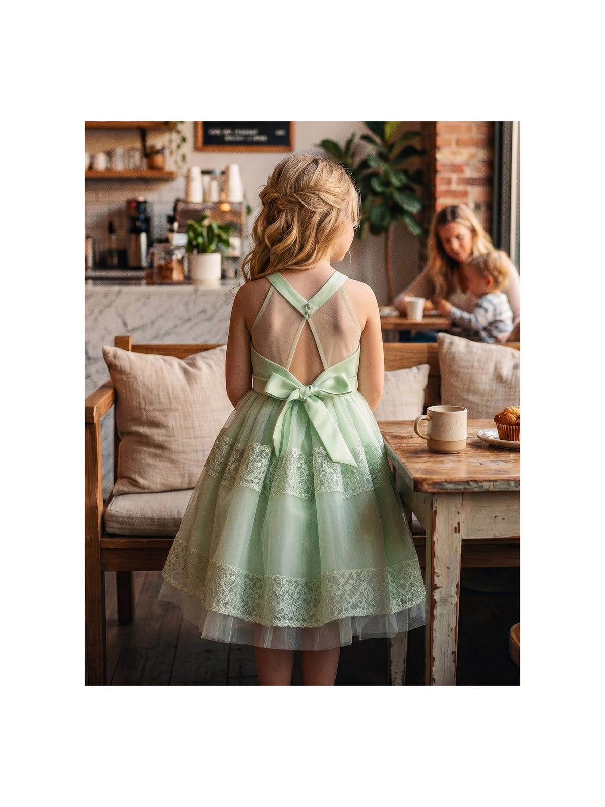 Girls Dress White Lace Halter Sleeveless Special Occasion Formal Party Summer Dresses Light Green Lace