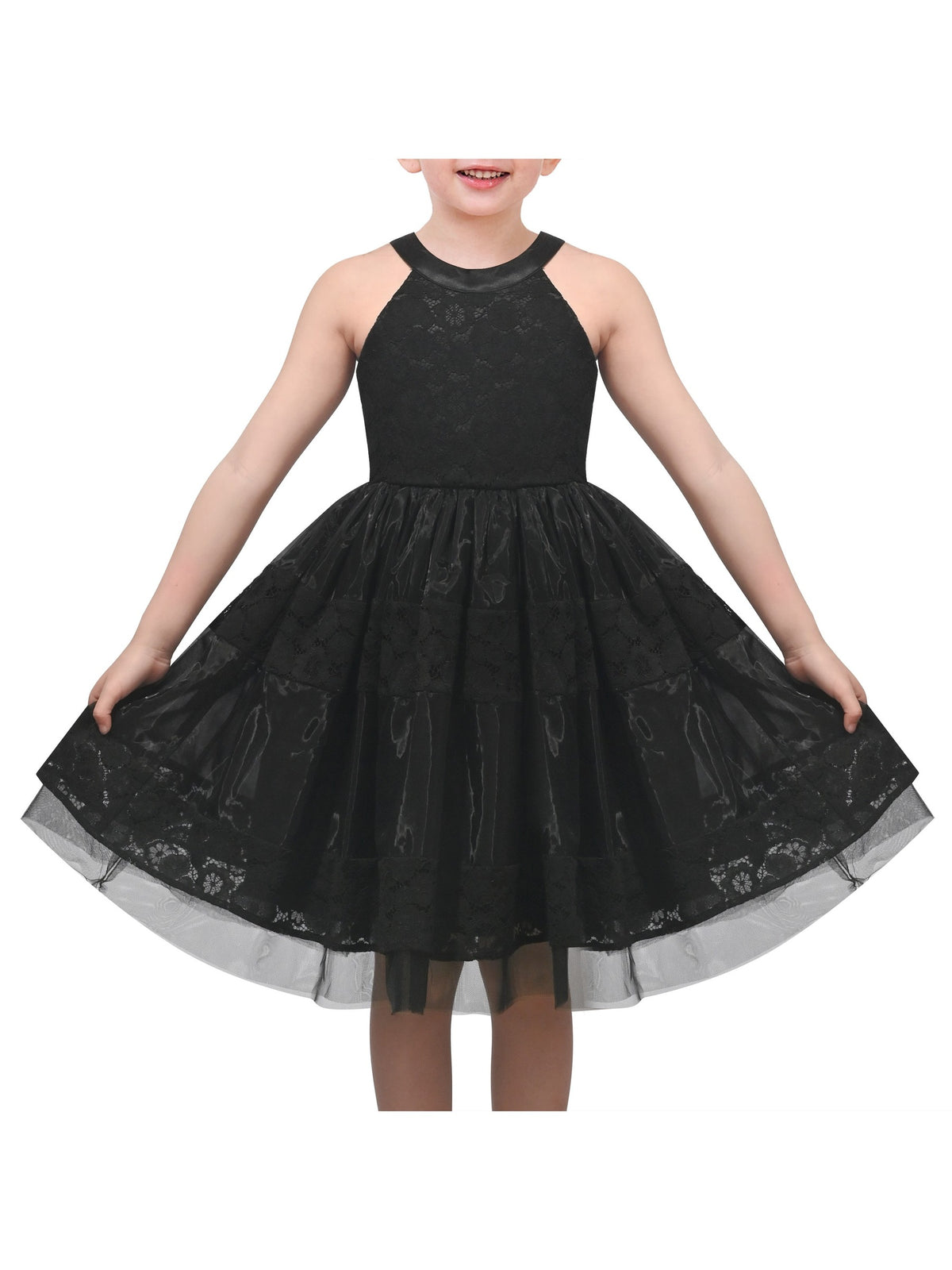 Girls Dress White Lace Halter Sleeveless Special Occasion Formal Party Summer Dresses Black Lace Tulle