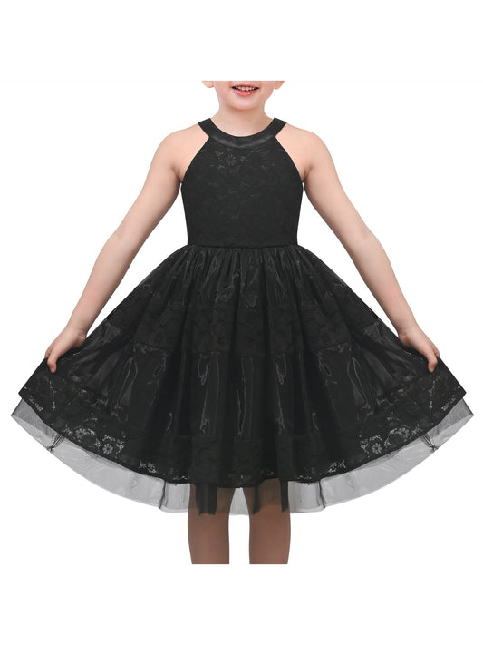 Girls Dress White Lace Halter Sleeveless Special Occasion Formal Party Summer Dresses Black Lace Tulle
