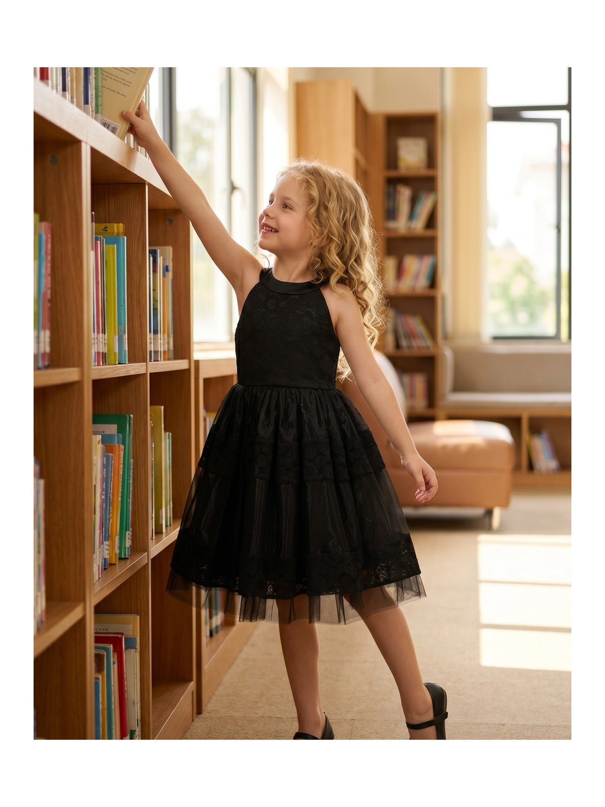 Girls Dress White Lace Halter Sleeveless Special Occasion Formal Party Summer Dresses Black Lace Tulle