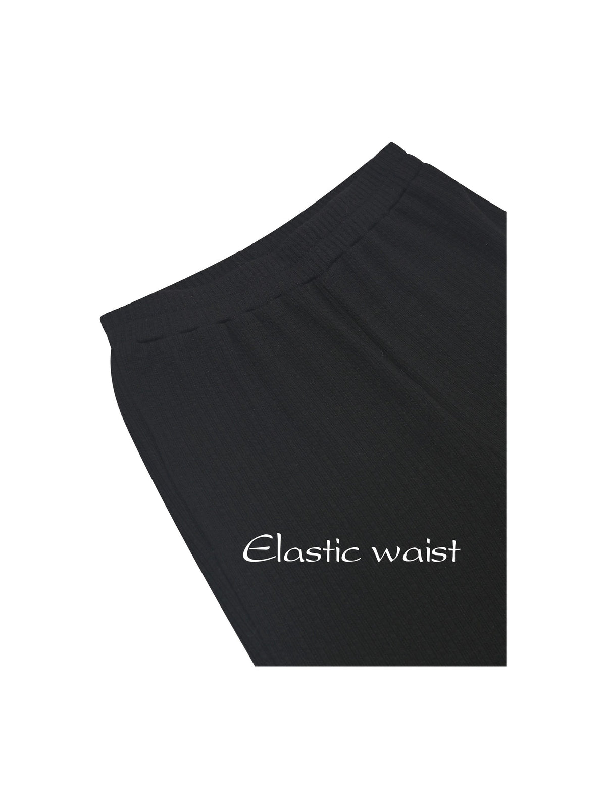 Girls Pants Navy Ribbed Knit Flared Leg Casual Elastic Waist Cotton Blend Pants Black Ribbed