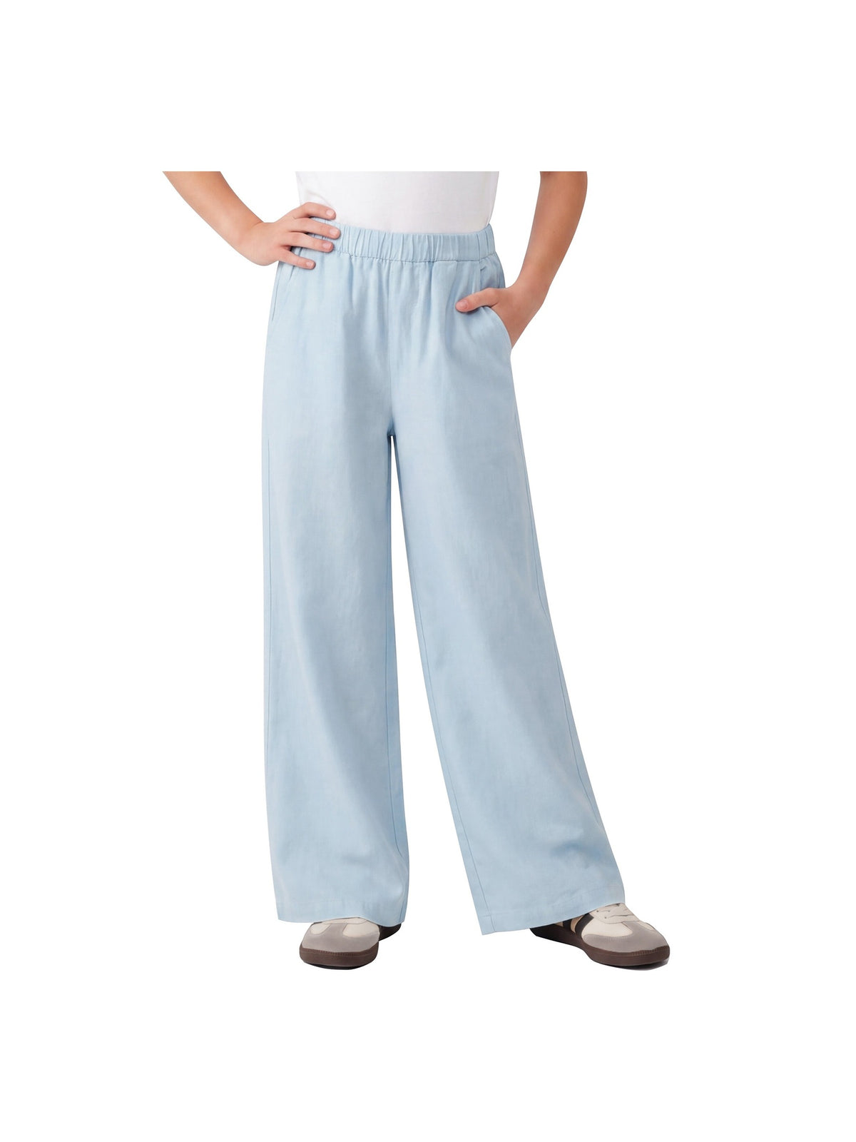 Girls Pants Light Blue Wide Leg Casual Cool Linen Pants with Pockets Light Blue Linen