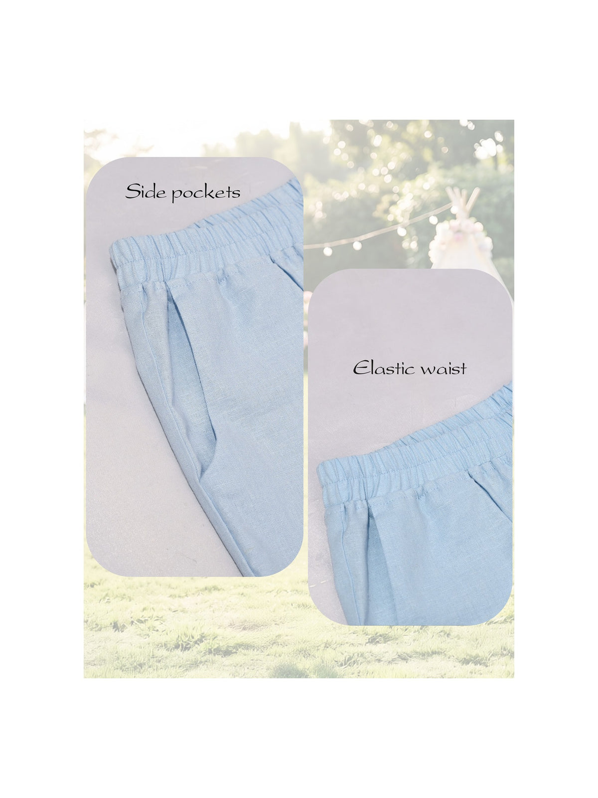 Girls Pants Light Blue Wide Leg Casual Cool Linen Pants with Pockets Light Blue Linen
