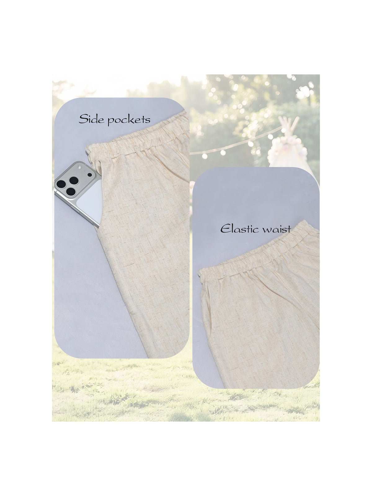 Girls Pants Light Blue Wide Leg Casual Cool Linen Pants with Pockets Beige Linen