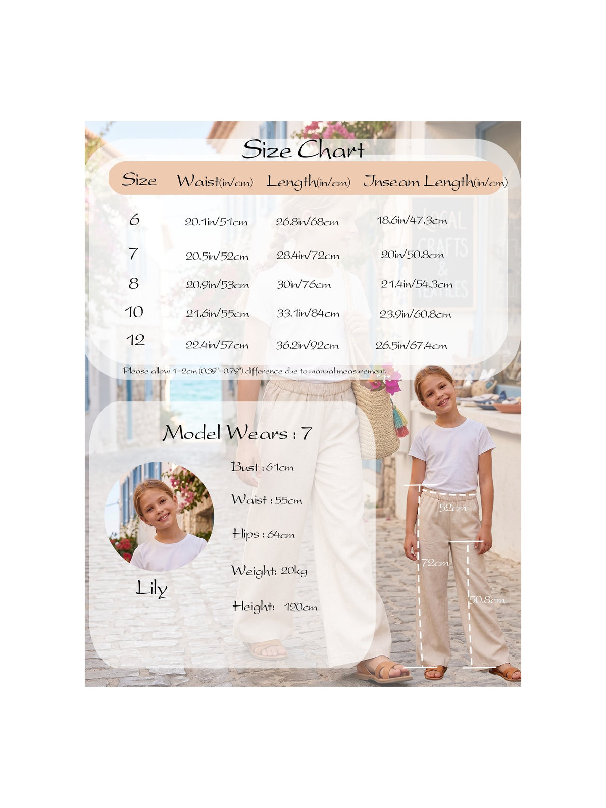 Girls Pants Light Blue Wide Leg Casual Cool Linen Pants with Pockets Beige Linen