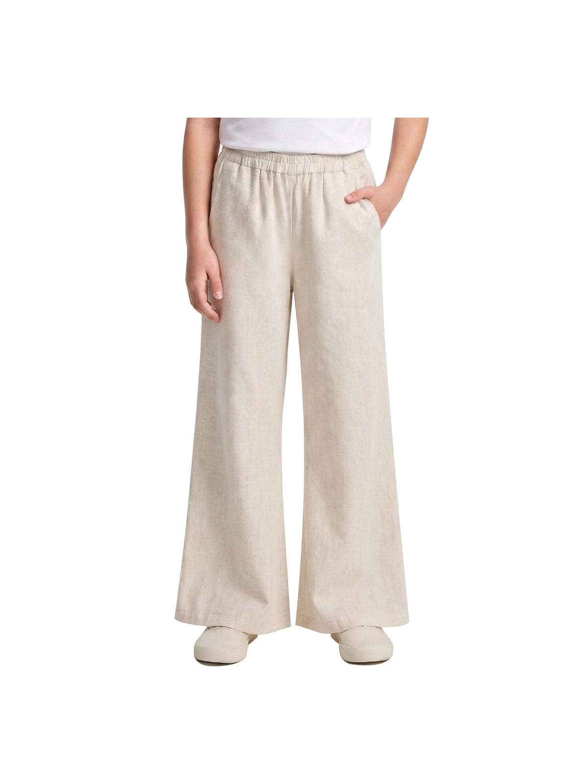 Girls Pants Light Blue Wide Leg Casual Cool Linen Pants with Pockets Beige Linen