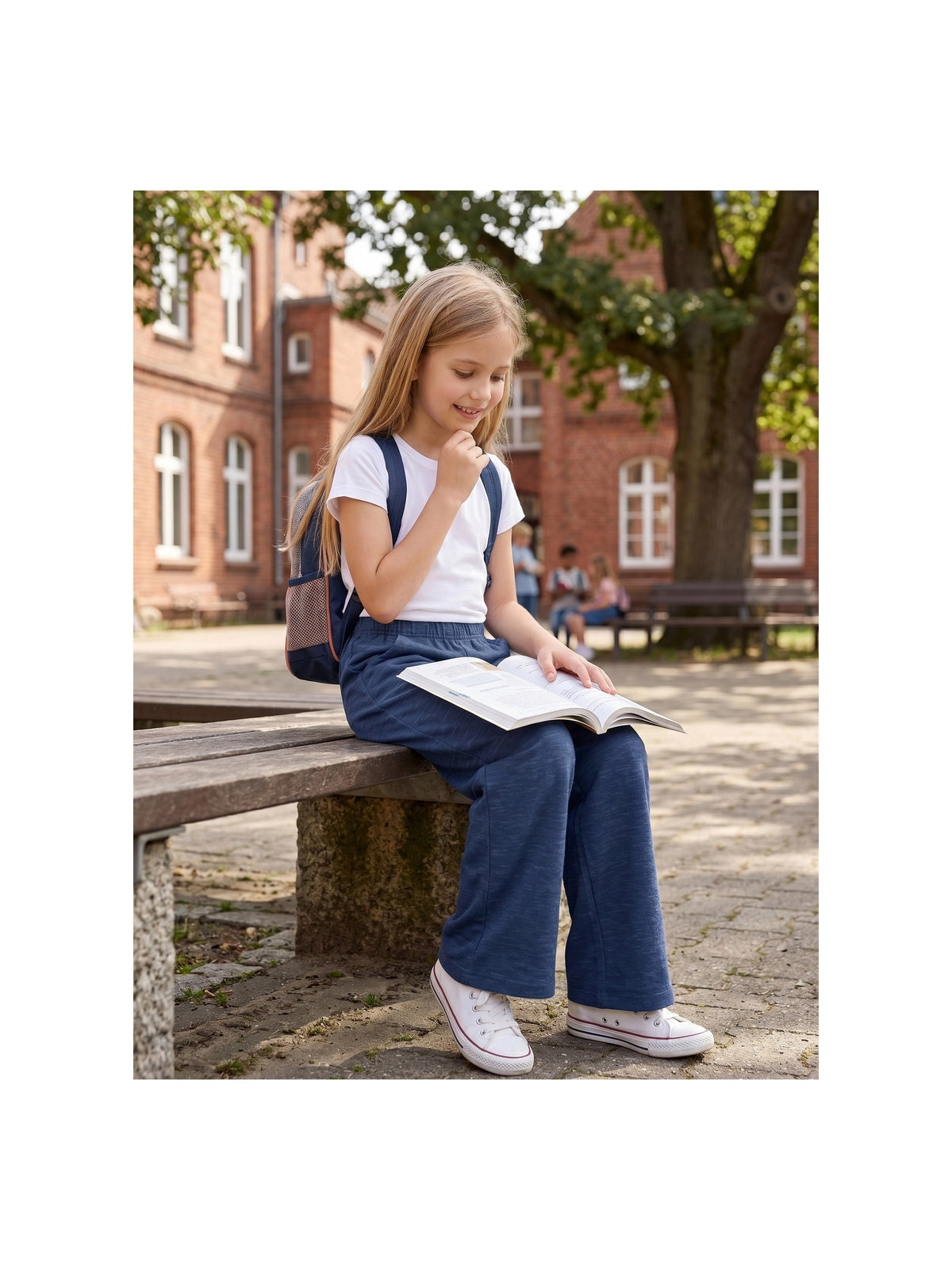 Girls Pants Light Blue Wide Leg Casual Cool Linen Pants with Pockets Blue Slub