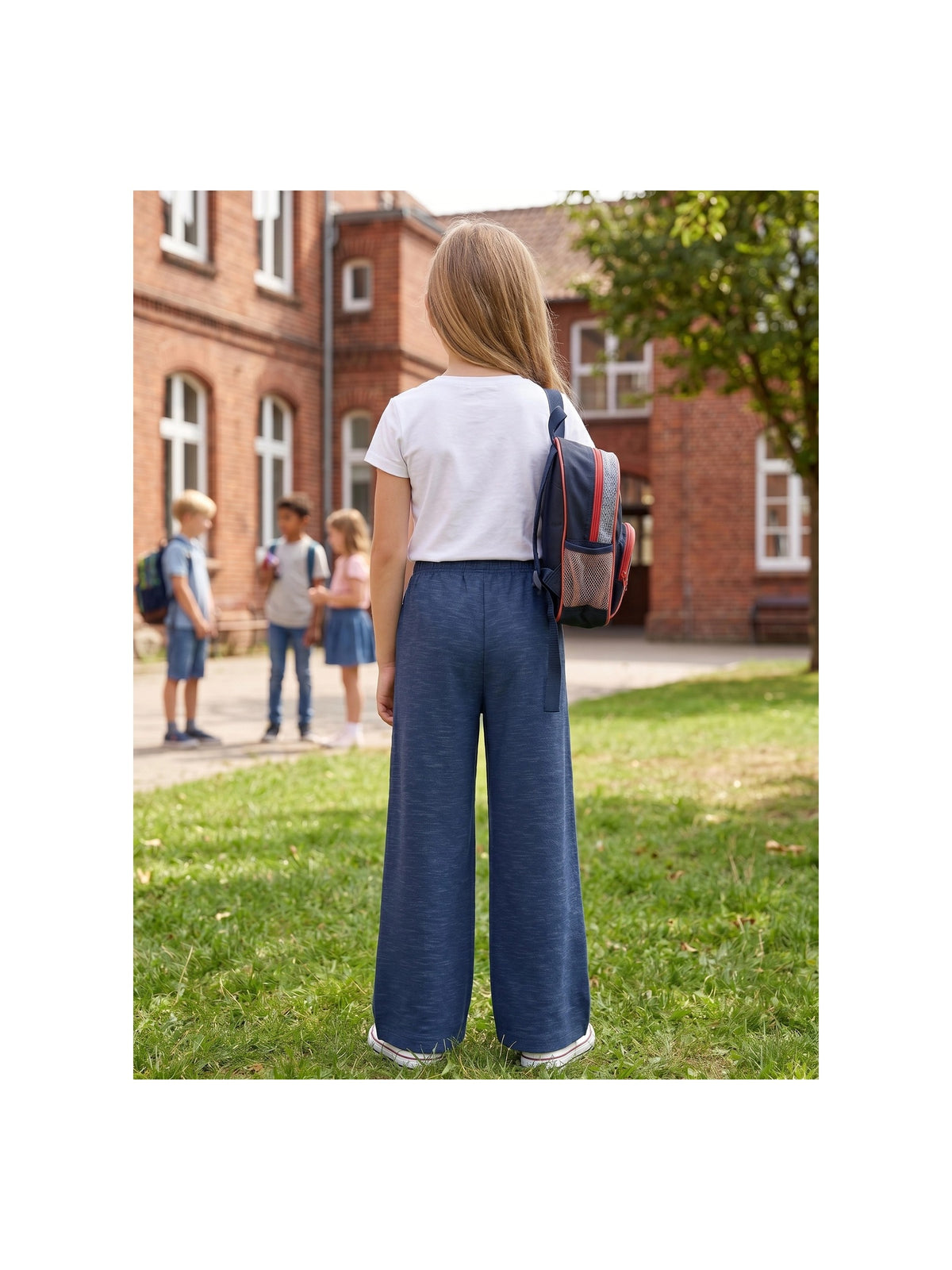 Girls Pants Light Blue Wide Leg Casual Cool Linen Pants with Pockets Blue Slub