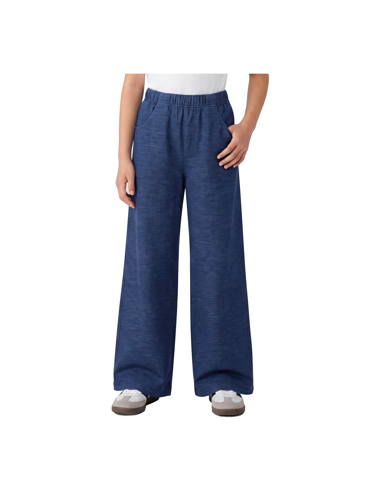 Girls Pants Light Blue Wide Leg Casual Cool Linen Pants with Pockets Blue Slub